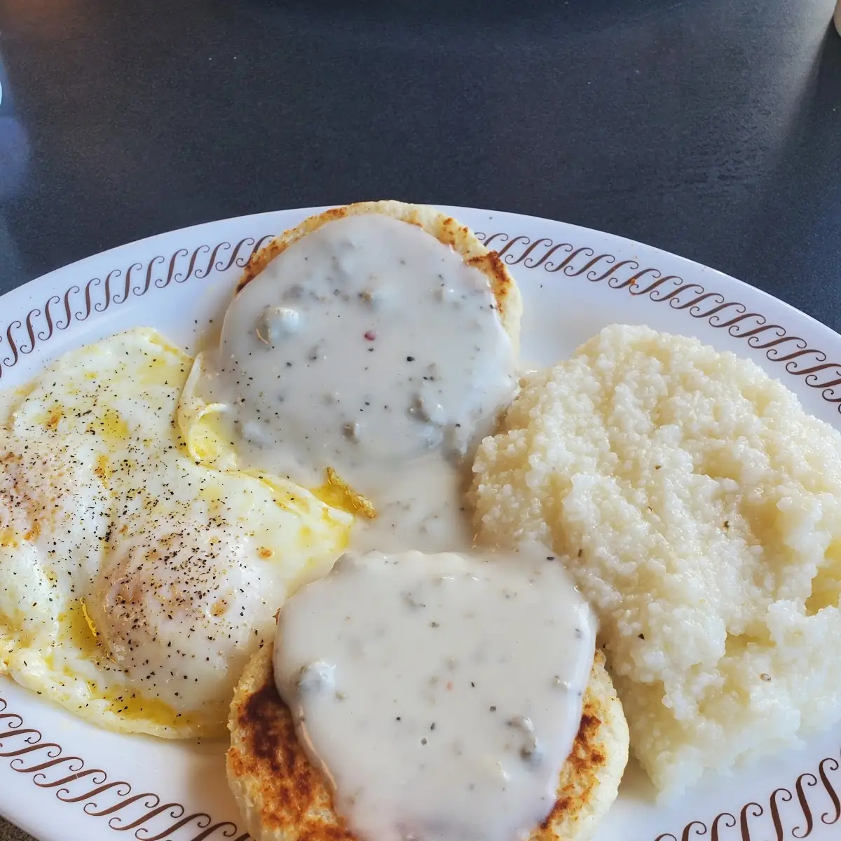 Sausage Gravy and Biscuits Plus Grits