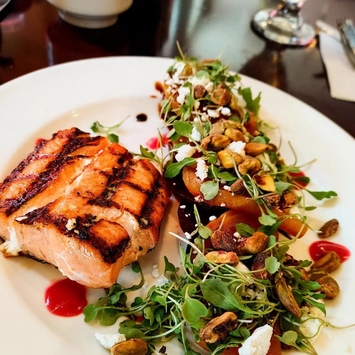 Cold Beet Salad with Grilled Salmon
