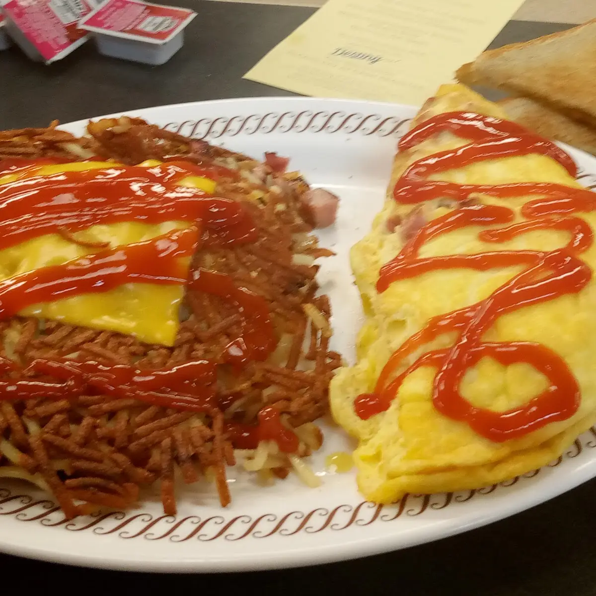 Hash Browns and Ham and Cheese Omelet