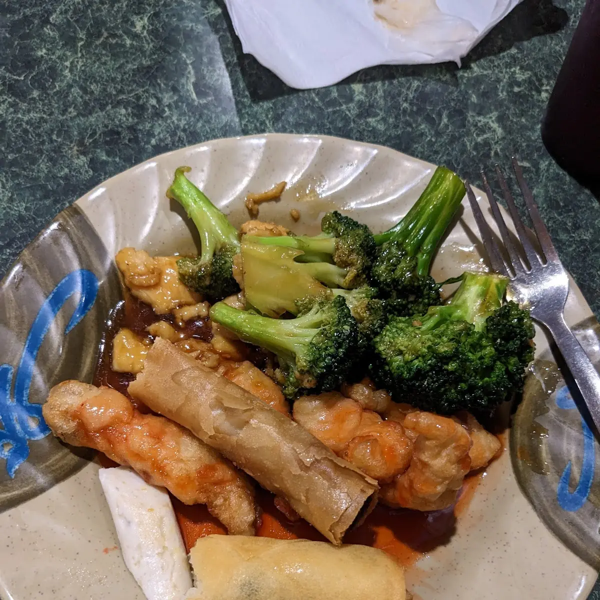 Orange Chicken Broccoli Chicken Spring Roll and Chicken Roll