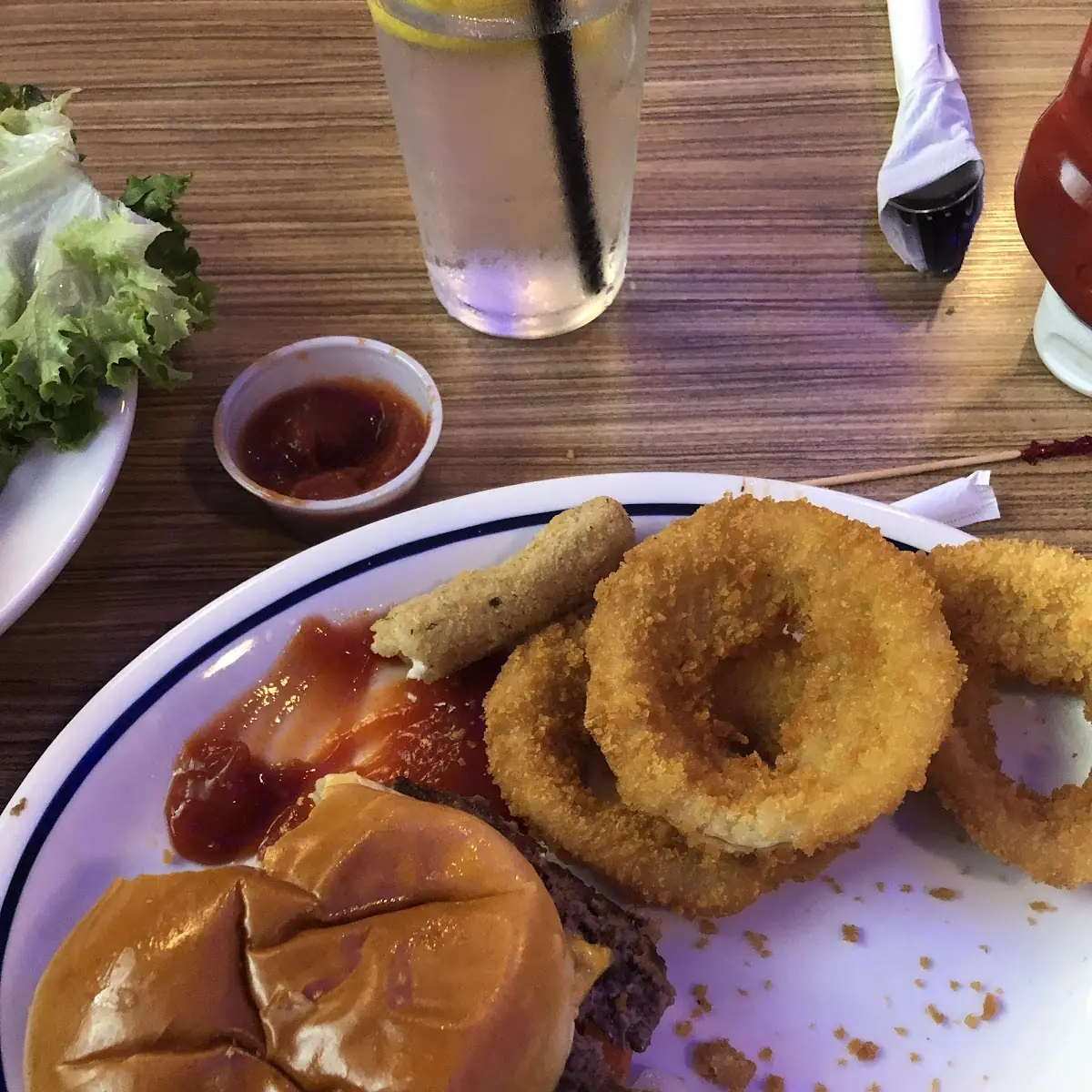 Steak Burger and Onion Rings