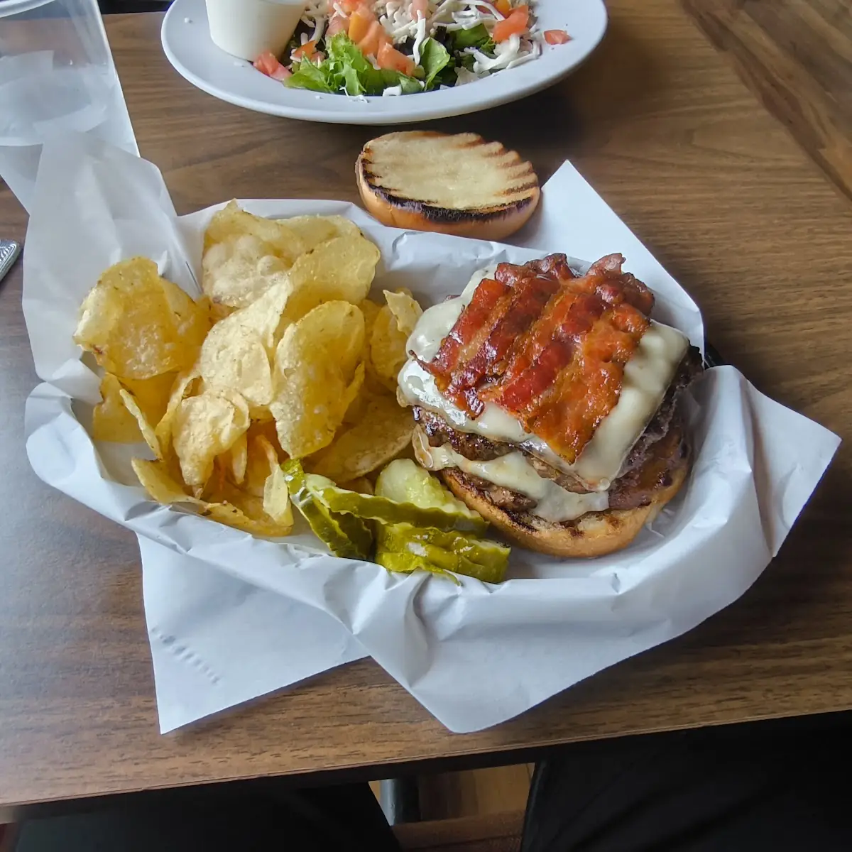 Double Cheeseburger with Extra Crispy Bacon and Chips