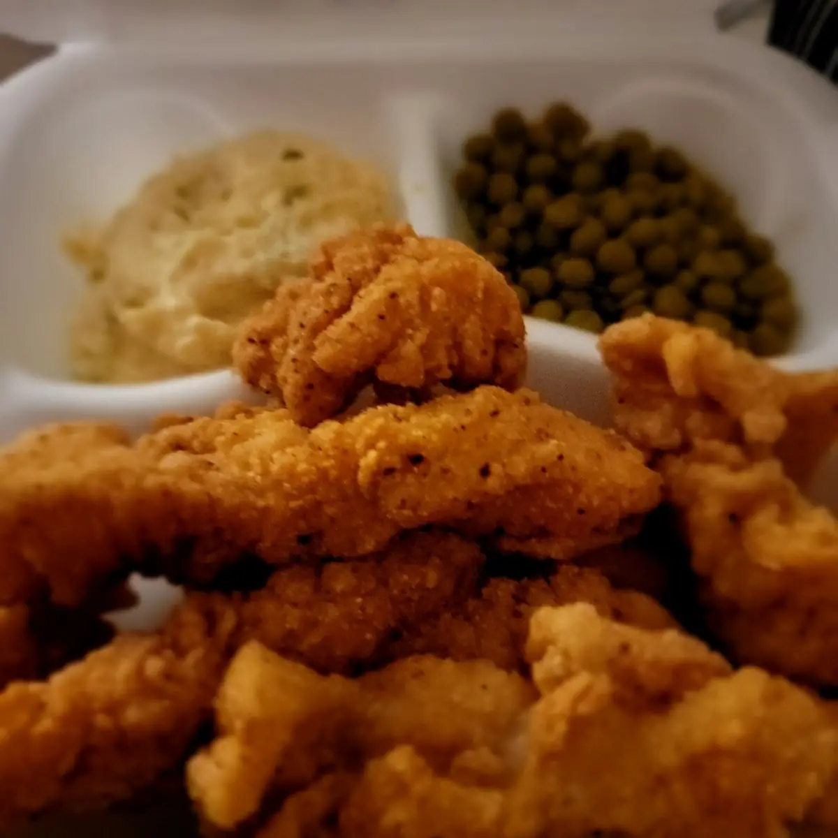 Fried Catfish Potato Salad Peas
