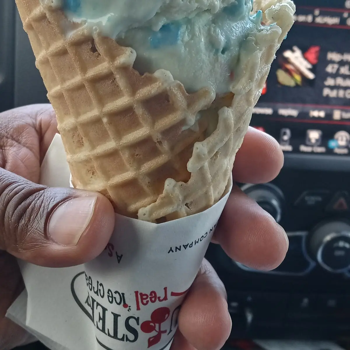 Birthday Cake Ice Cream on a Waffle Cone