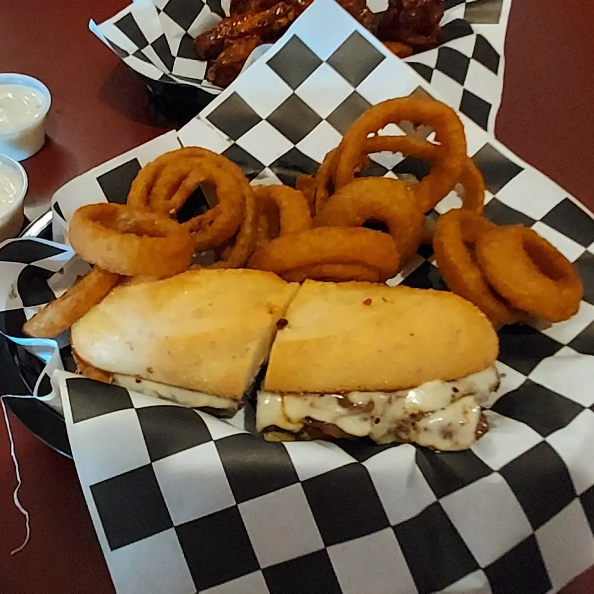 French Dip with Onion Rings