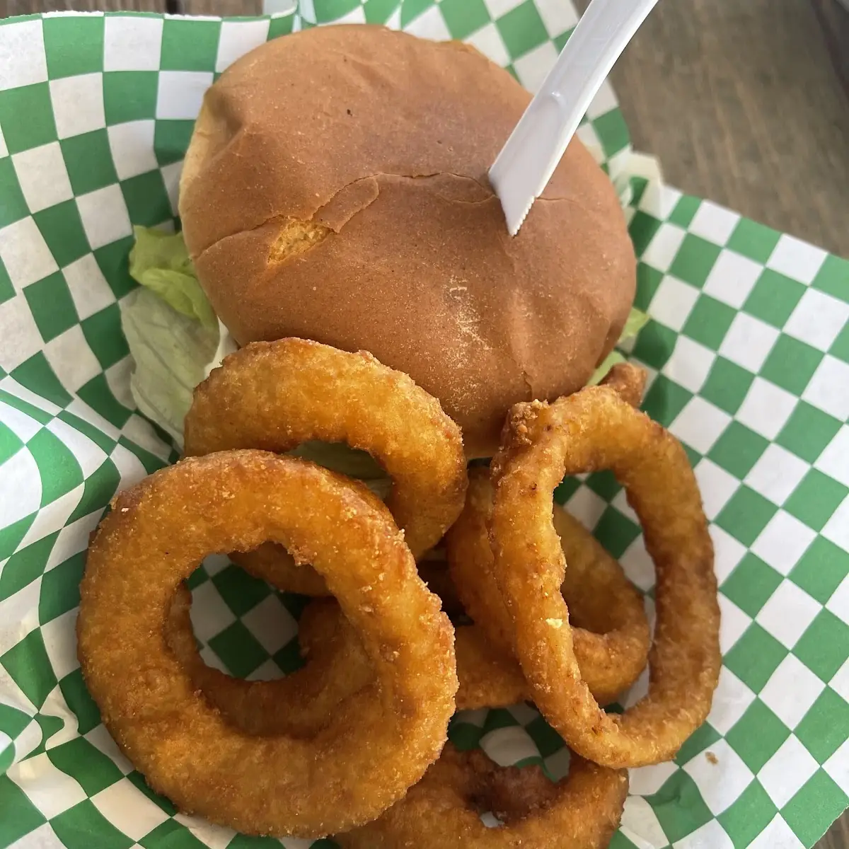 Bacon Cheeseburger and Onion Rings