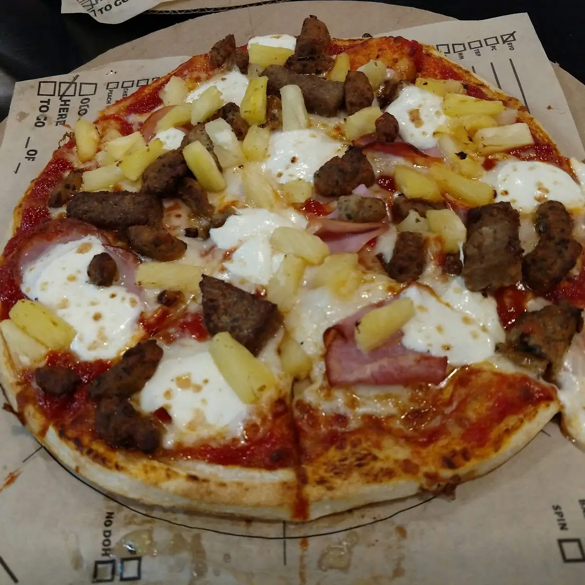 Pineapple Chicken Mozzarella Sausage Pizza