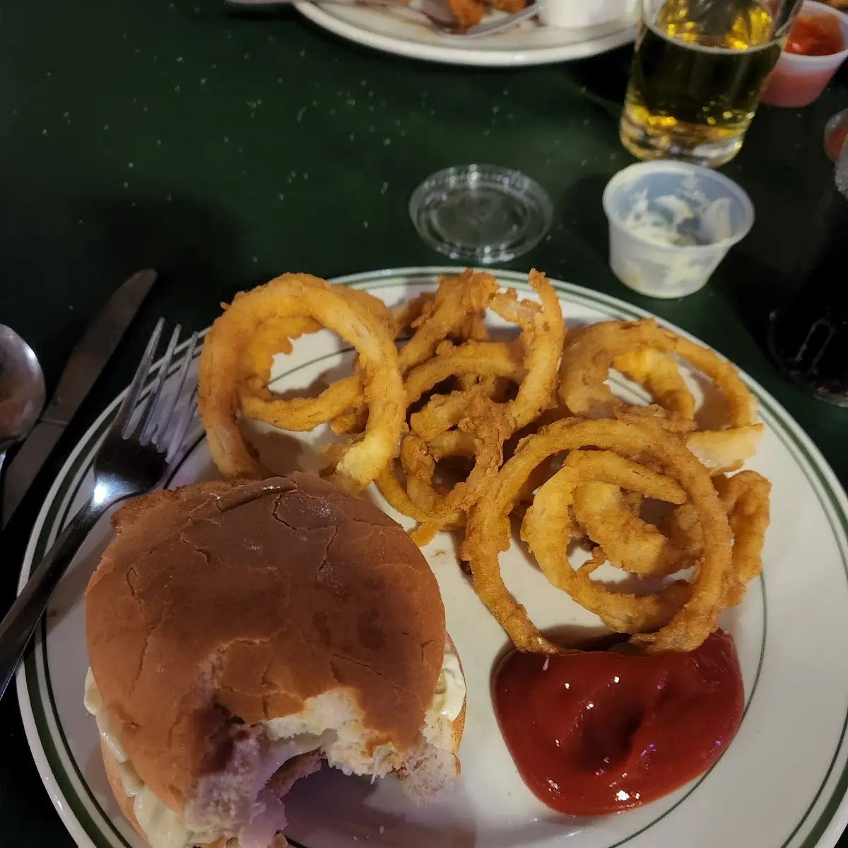 Haddock Burger and Onion Rings
