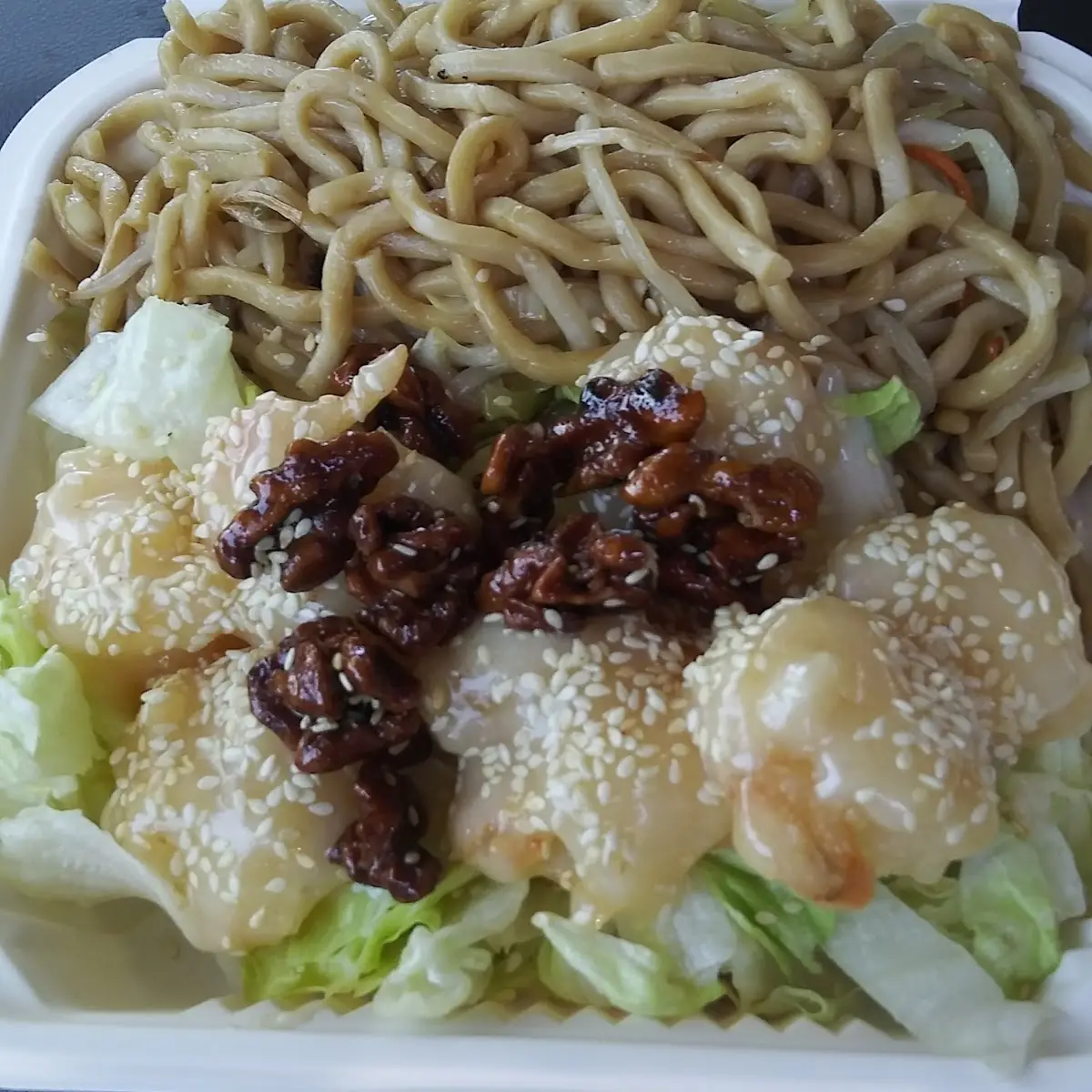 Walnut Shrimp with Chow Mein
