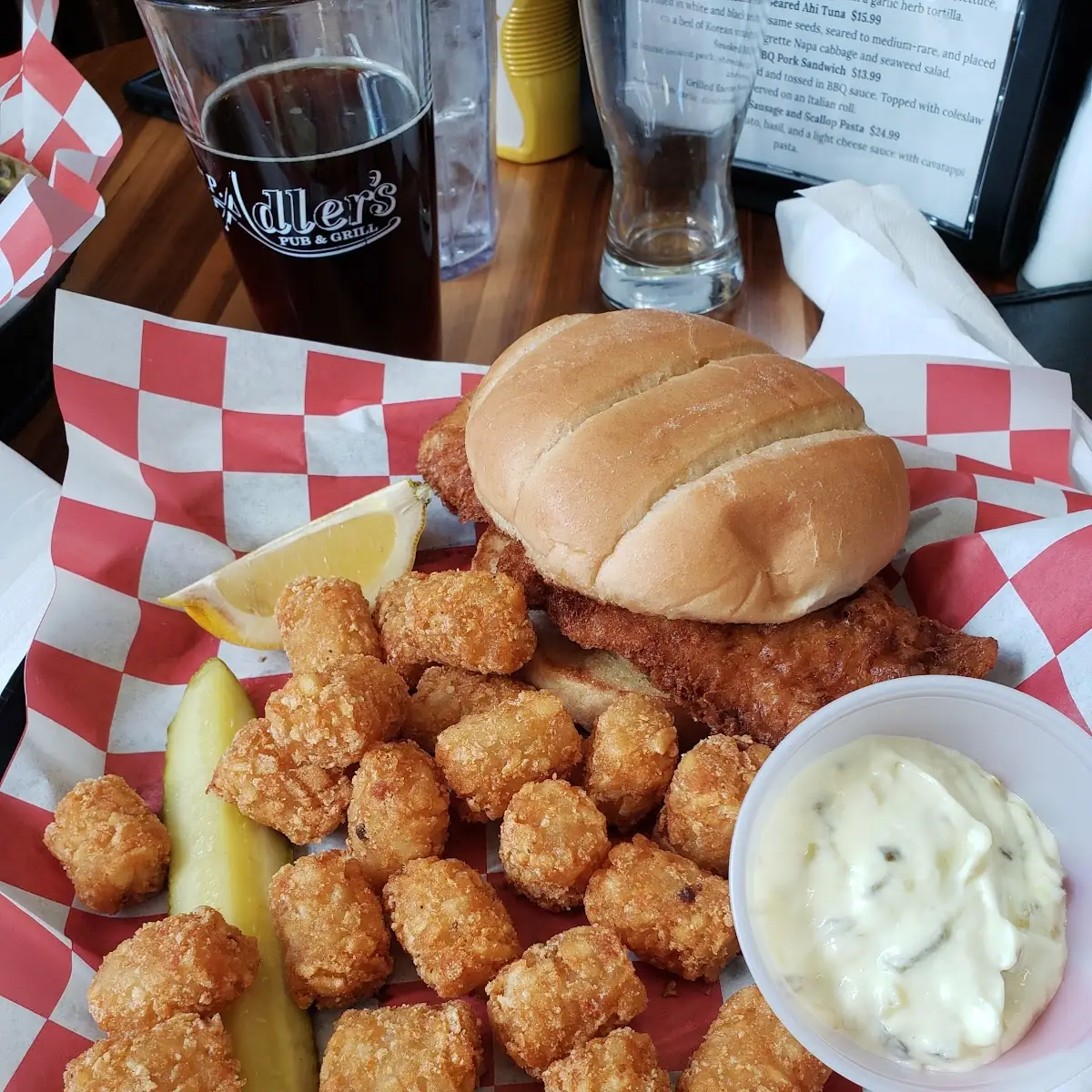 Grouper Sandwich and Tater Tots