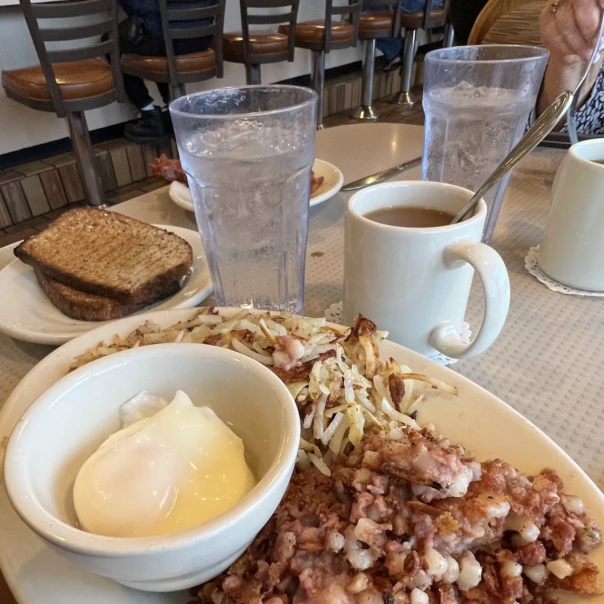 Two Eggs over Easy Hash Browns and Corned Beef Hashbrown