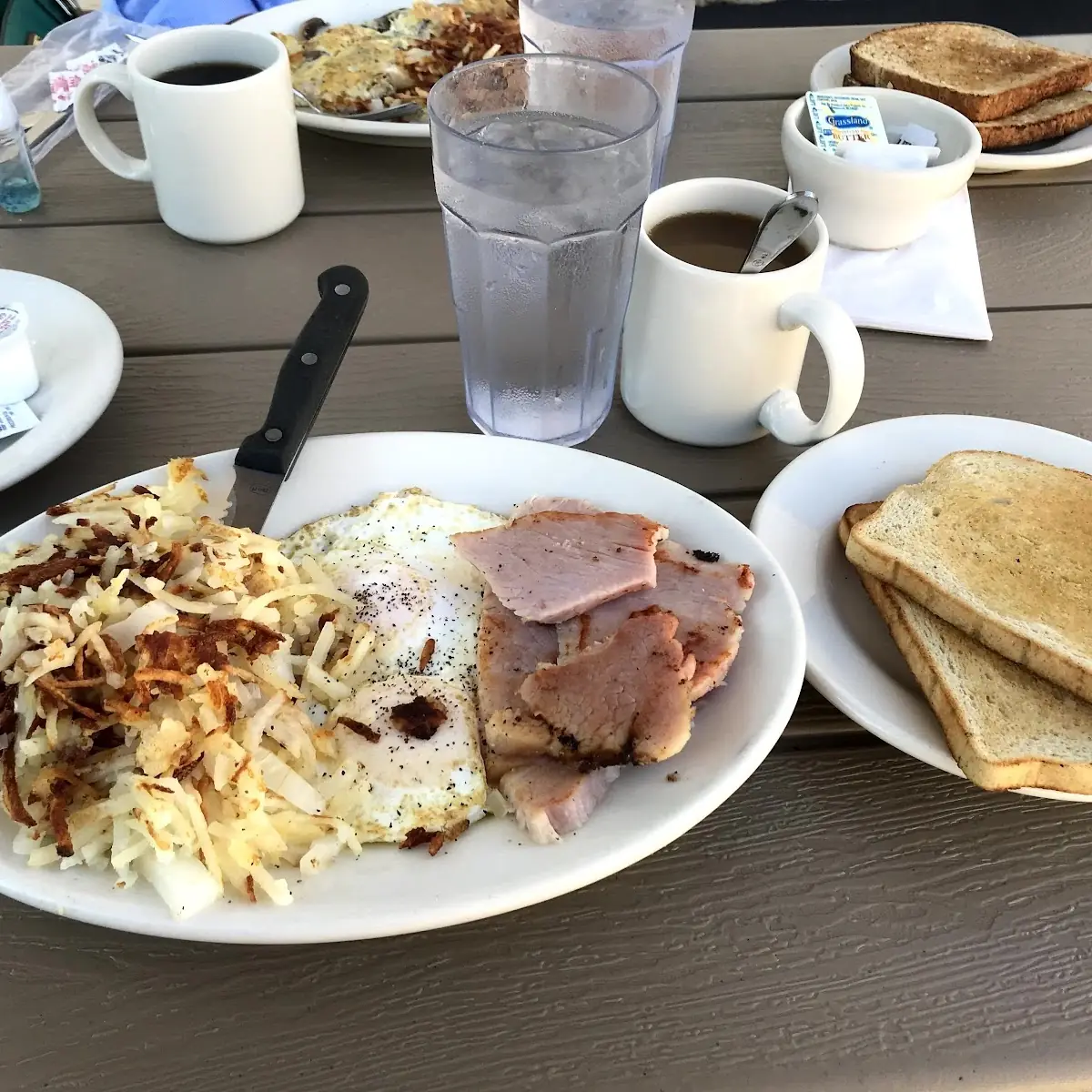 Two Eggs over Easy with Slice of Ham Off the Bone