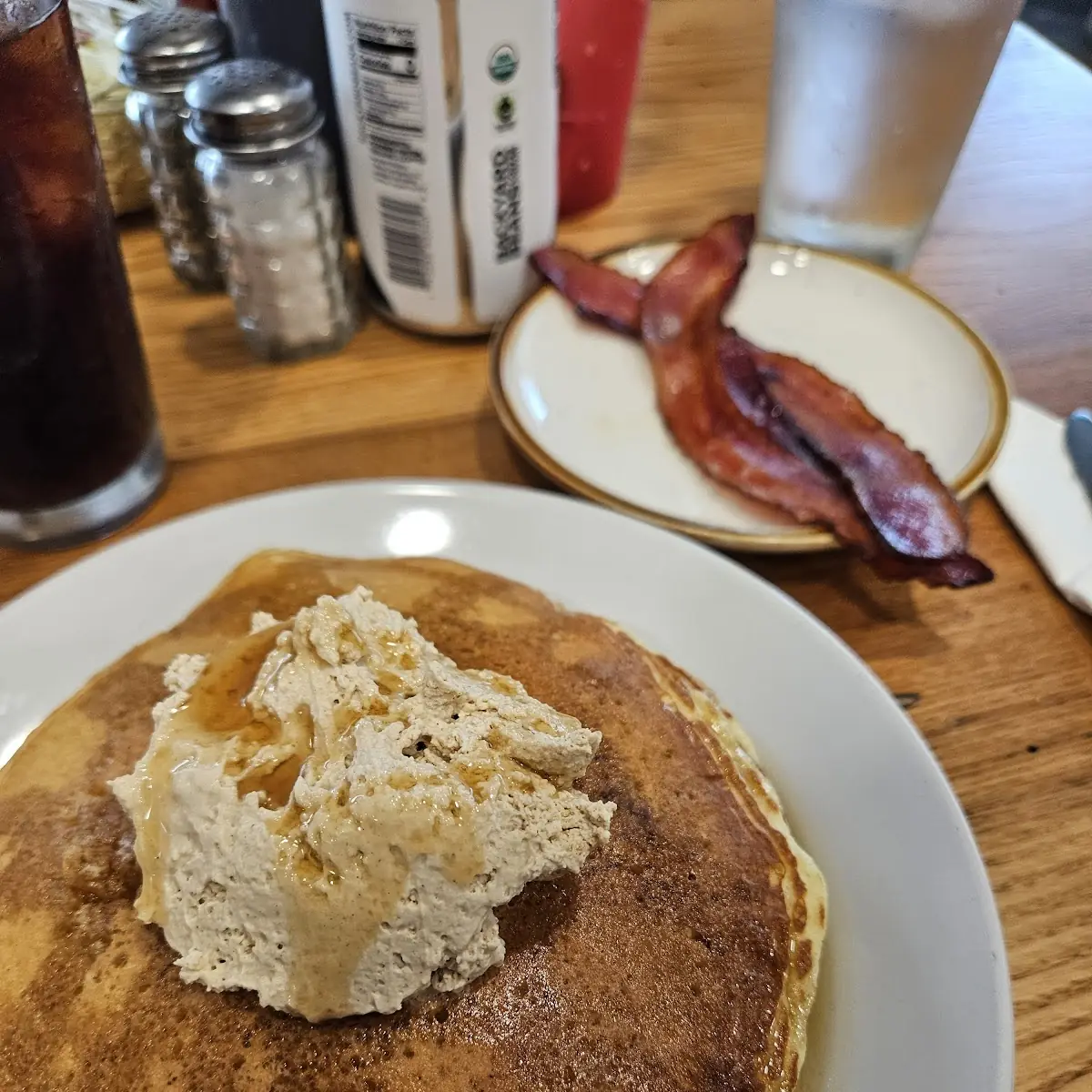 Honey Bourbon Pancakes w Bacon Side