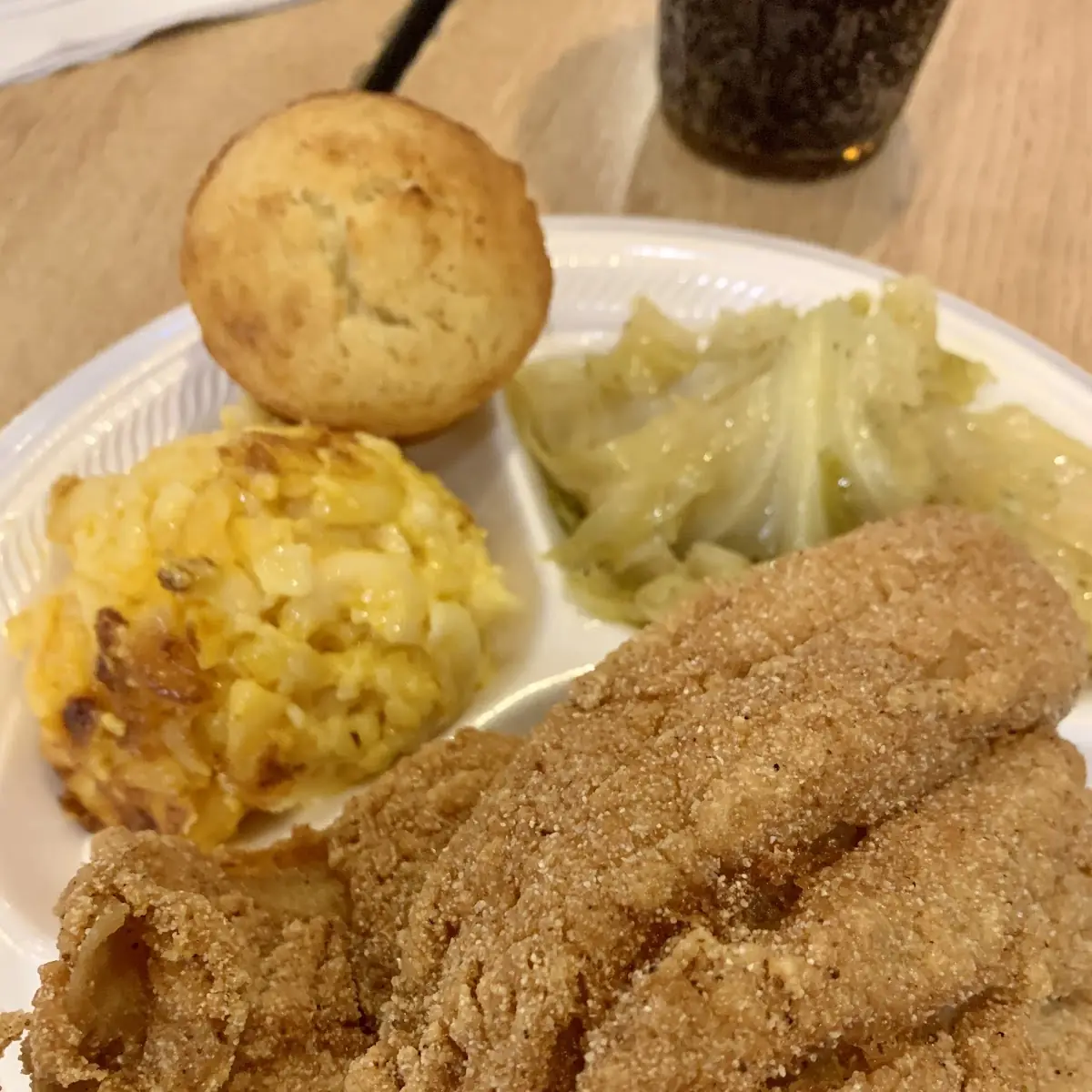 Fried Catfish Cabbage and Mac and Cheese