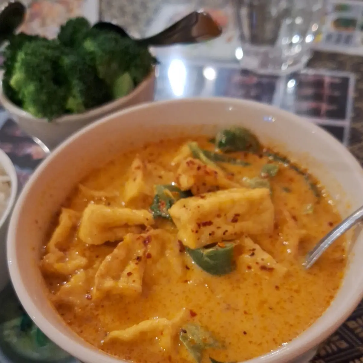 Panang Curry Tofu and Side Steamed Broccoli