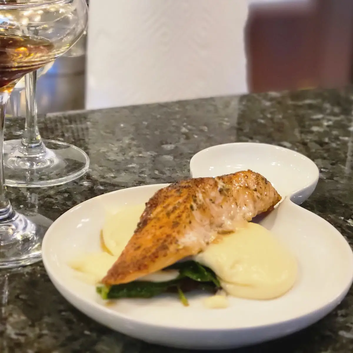 Salmon Mashed Potatoes Sauteed Spinach with Bacon