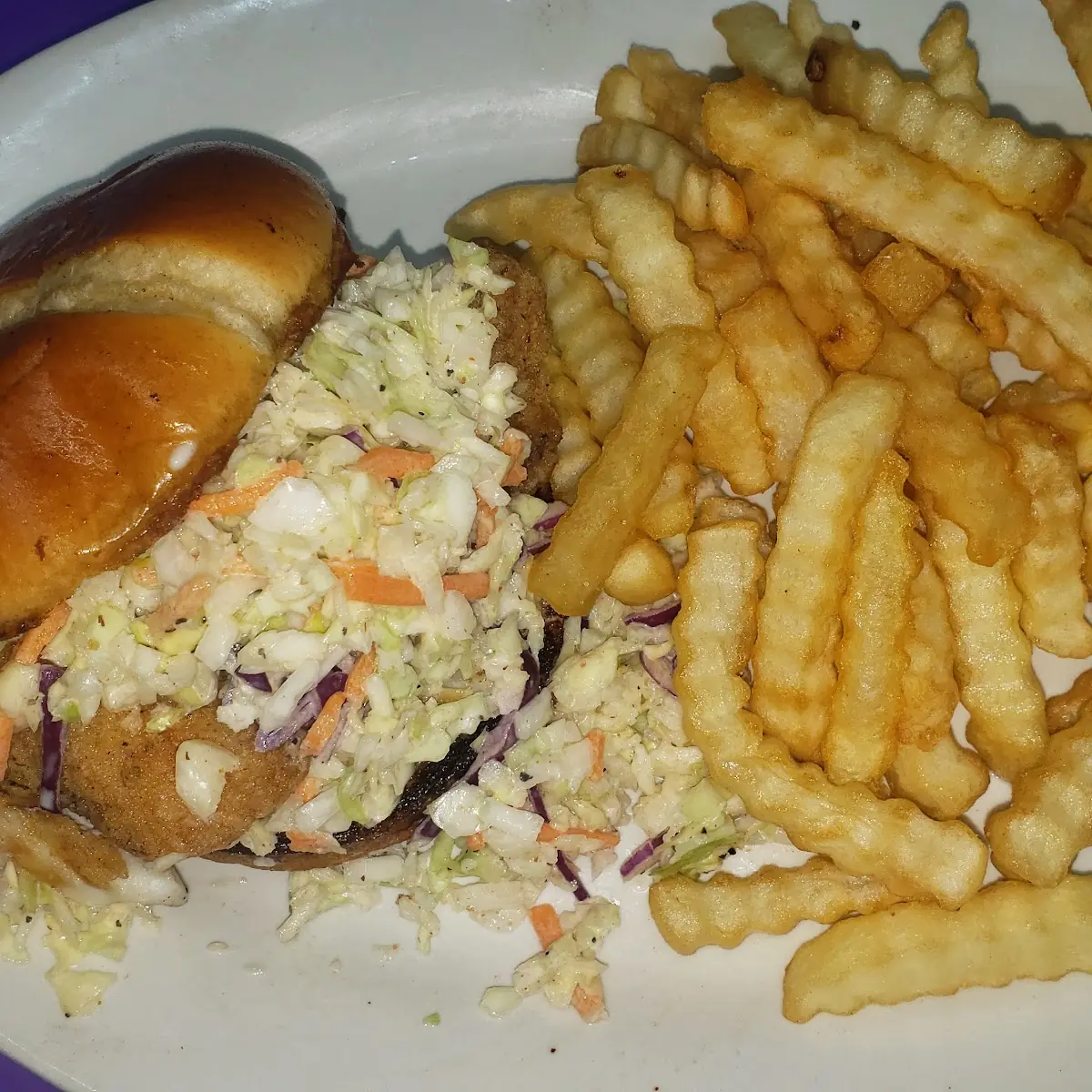 Fried Cod Sandwich with Spice Remoulade Coleslaw