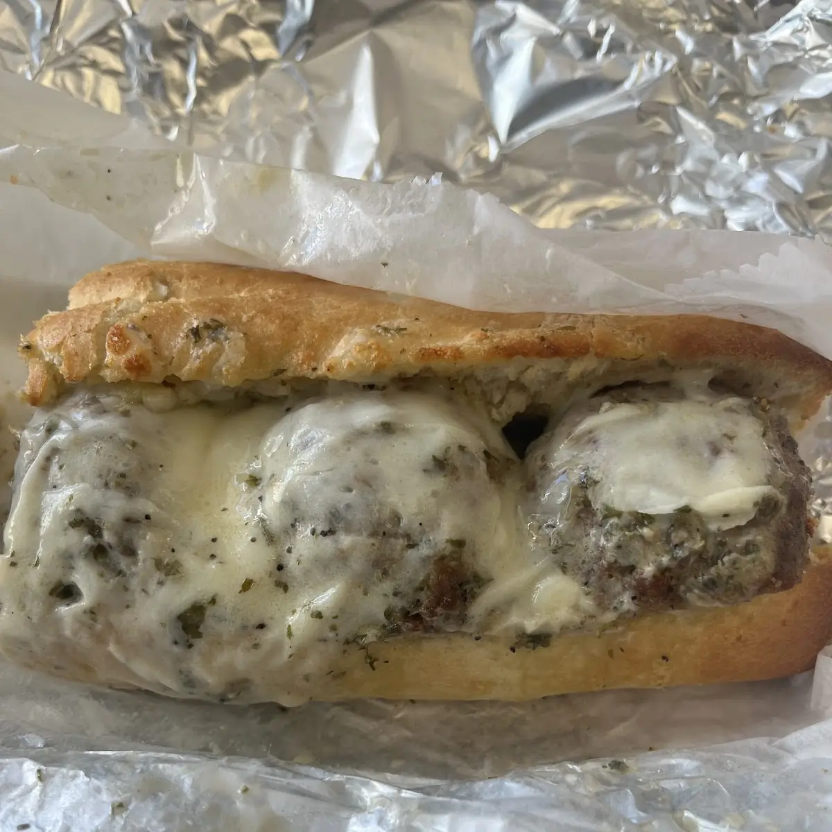 Meatball Sub with White Sauce Pasta