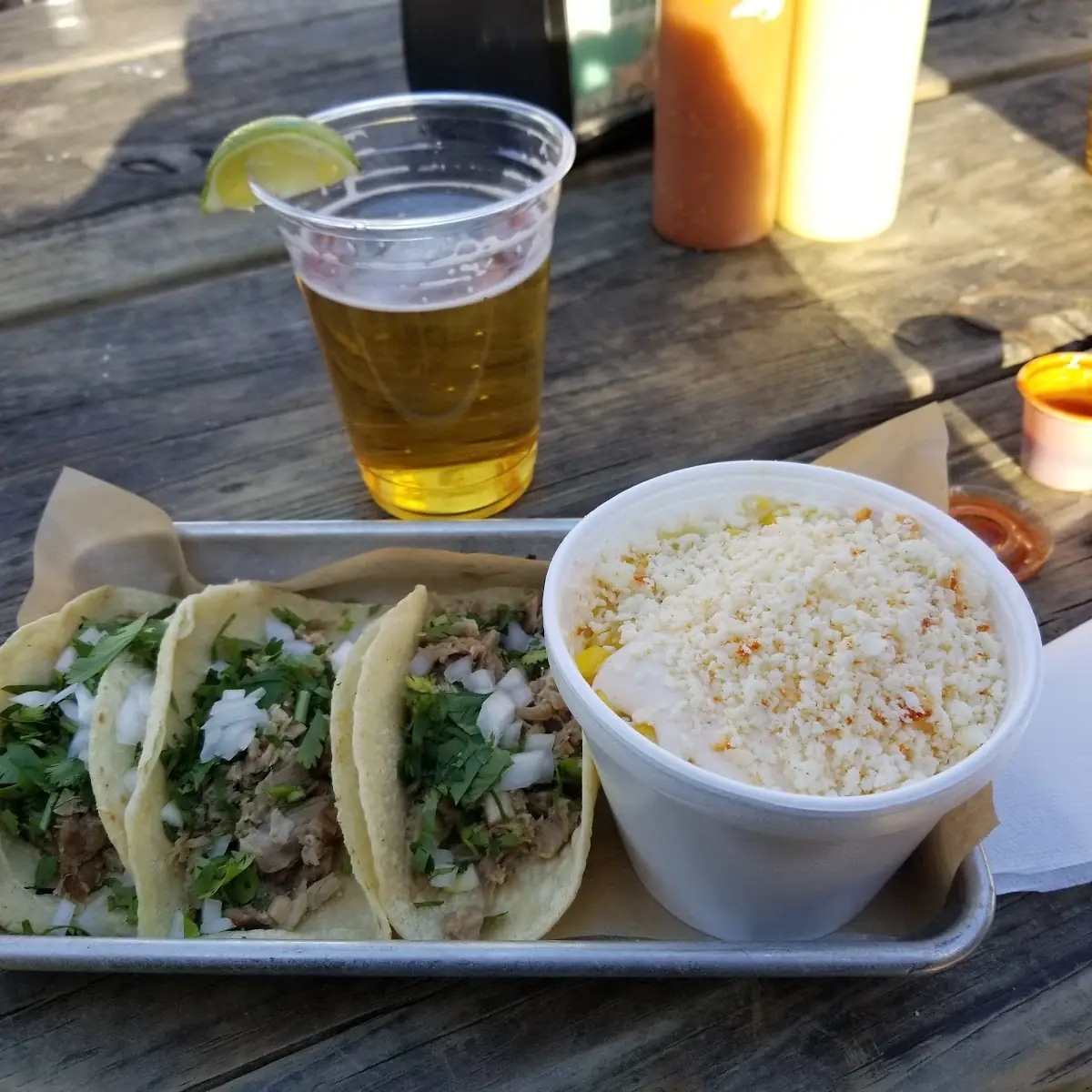 Carnitas Tacos and Elote