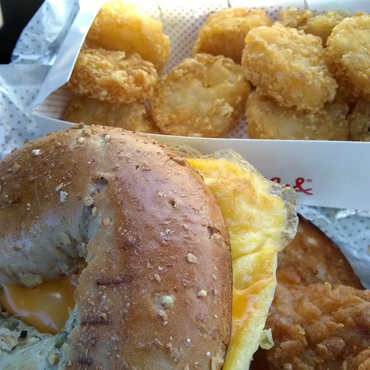 Chicken Egg and Cheese Bagel N Hash Browns