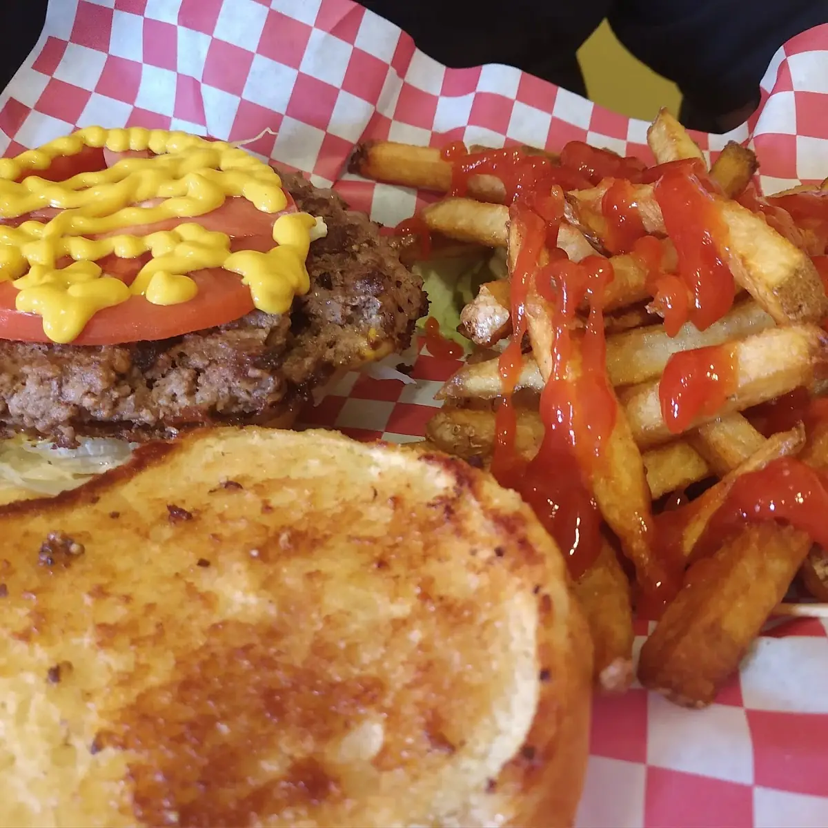 Open Face Burger with Tomato and Mustard