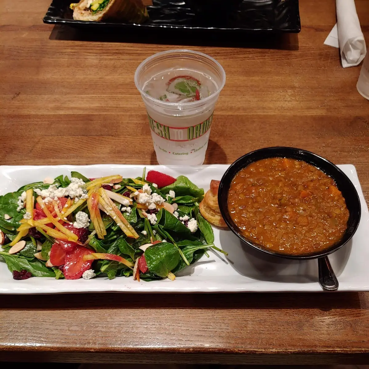Spinach Salad with Lentil Soup