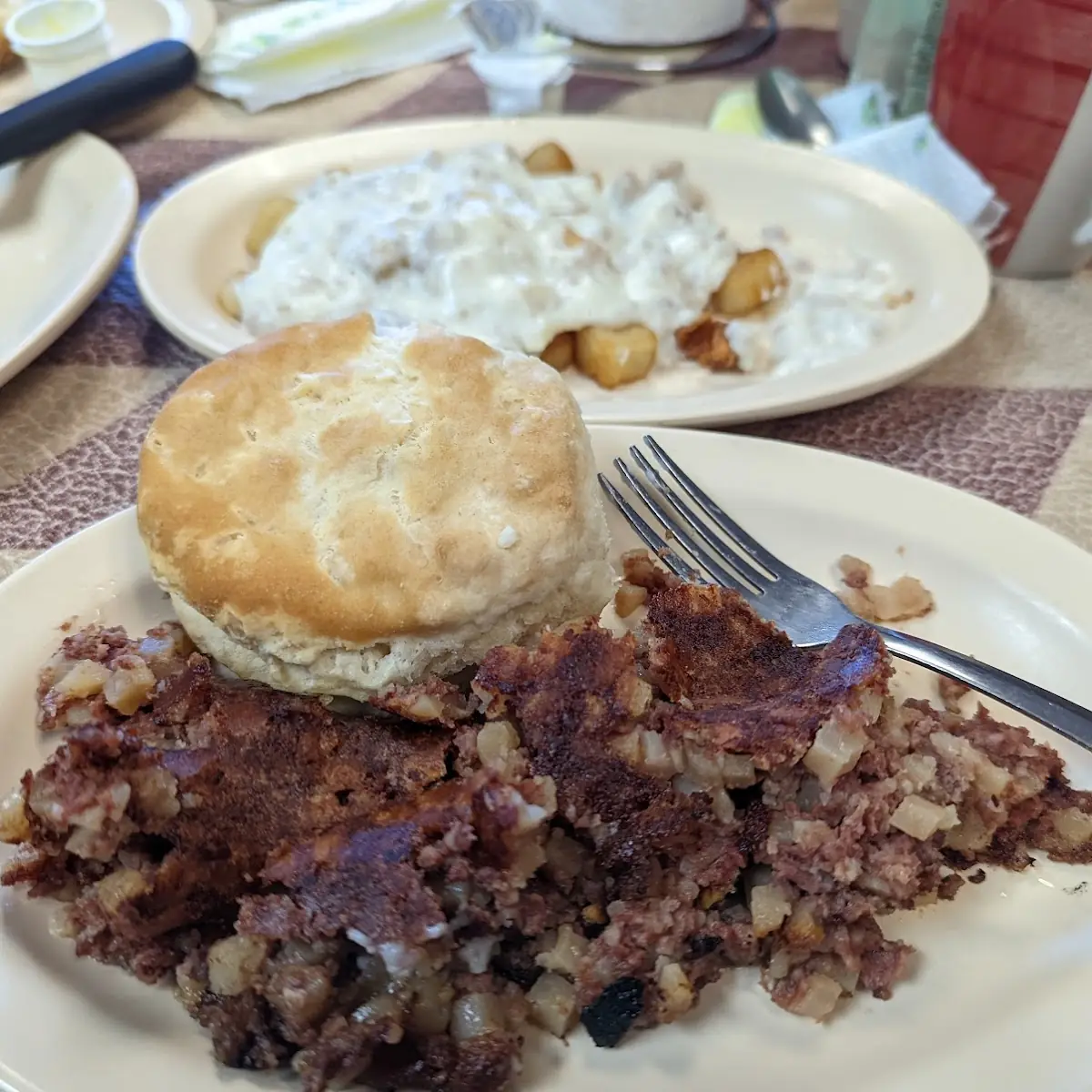 Corned Beef Hash and Biscuits and Sausage Gravy