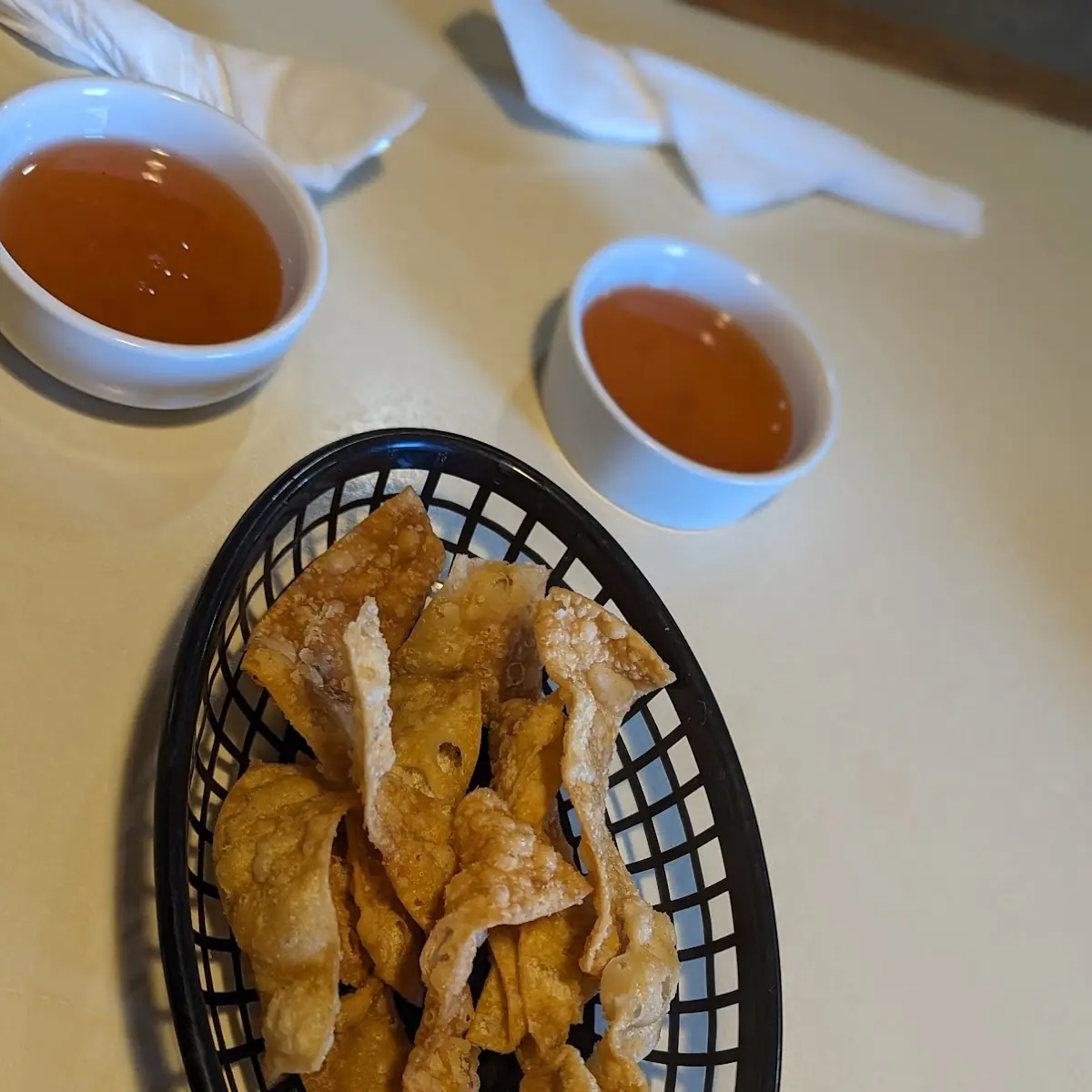 Fried Wonton Strips with Duck Sauce