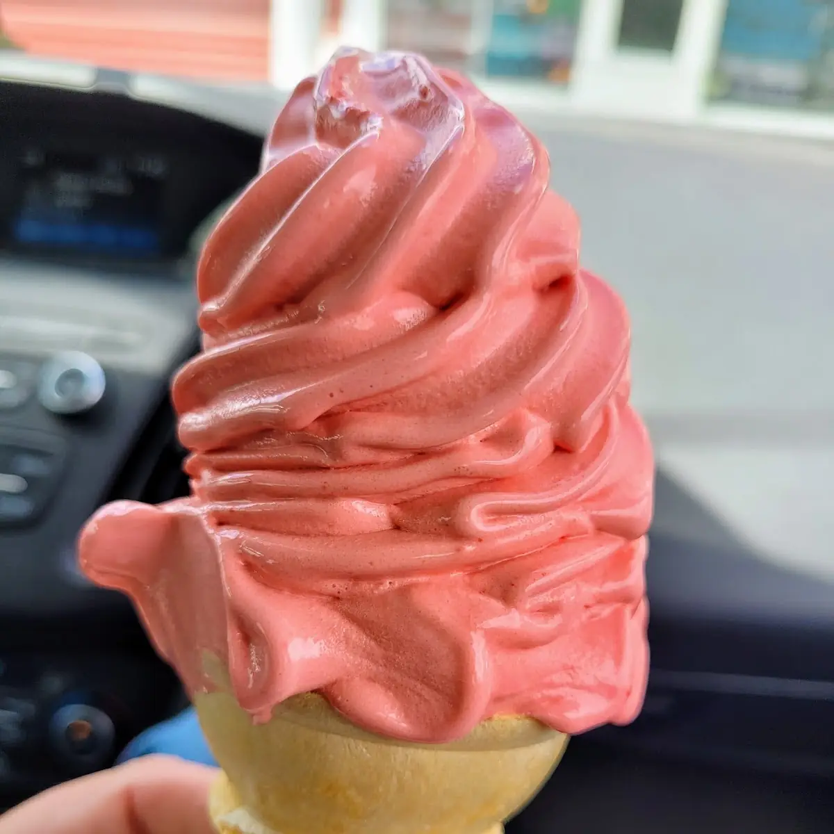 Red Raspberry Soft Serve Cone
