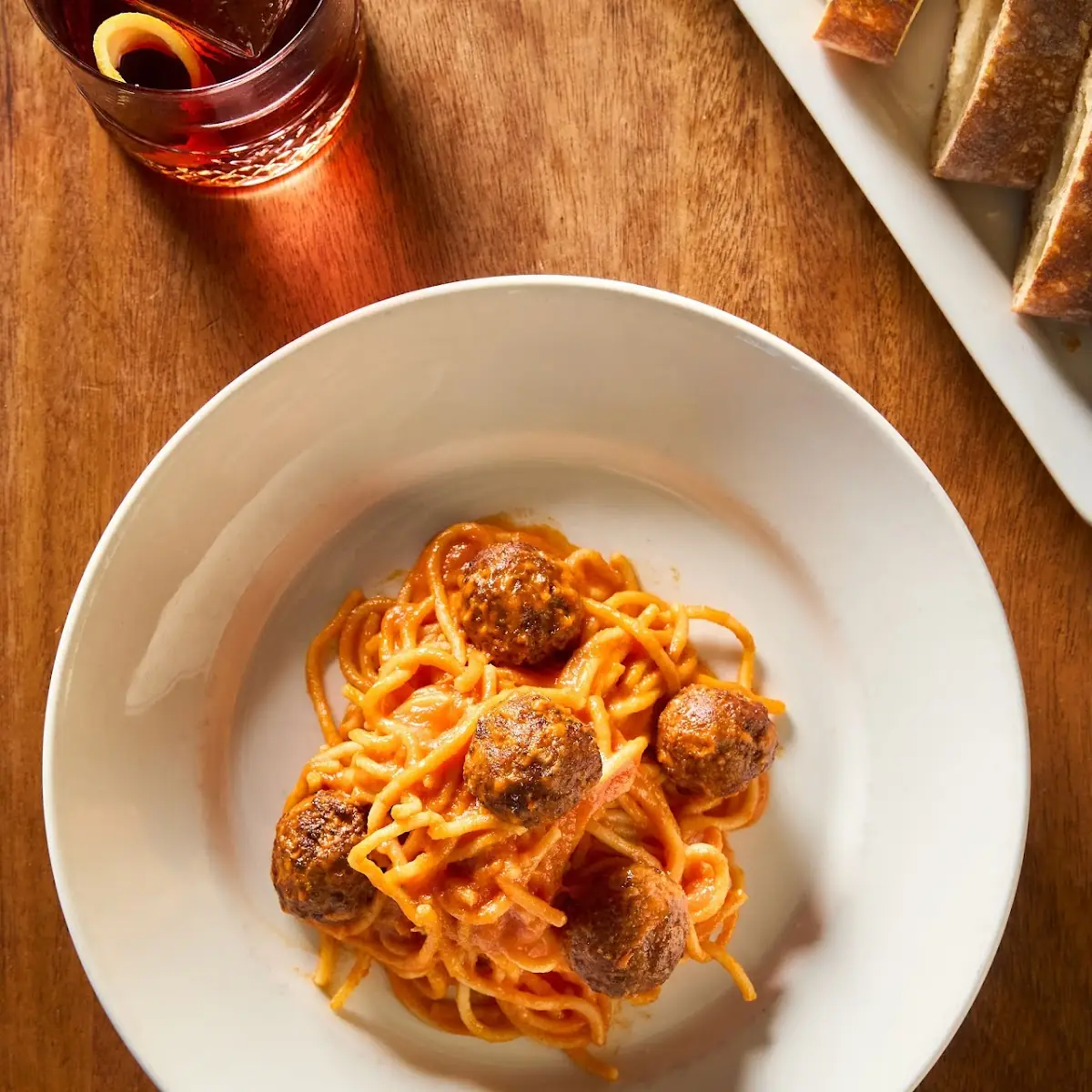 Spaghetti and Meatballs with a Negroni