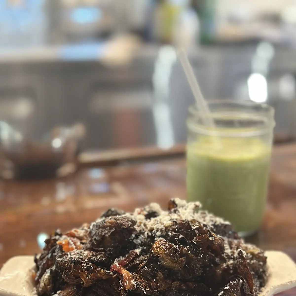 Roasted Brussel Sprouts with Bacon Jam and Bacon