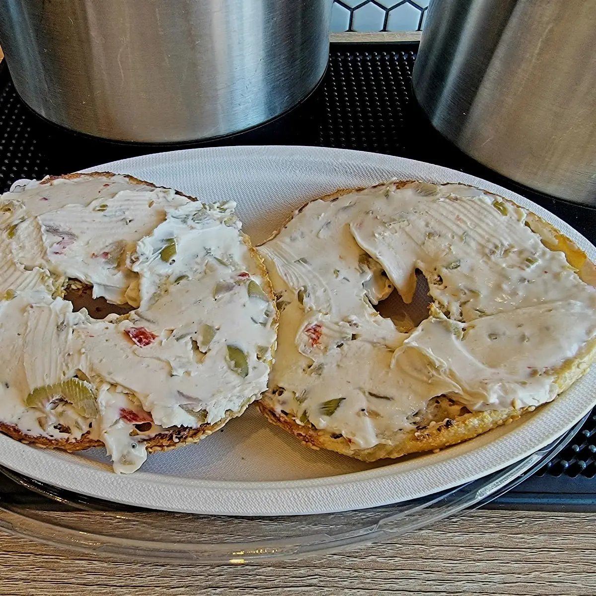 Sesame Bagel with Olive Cream Cheese