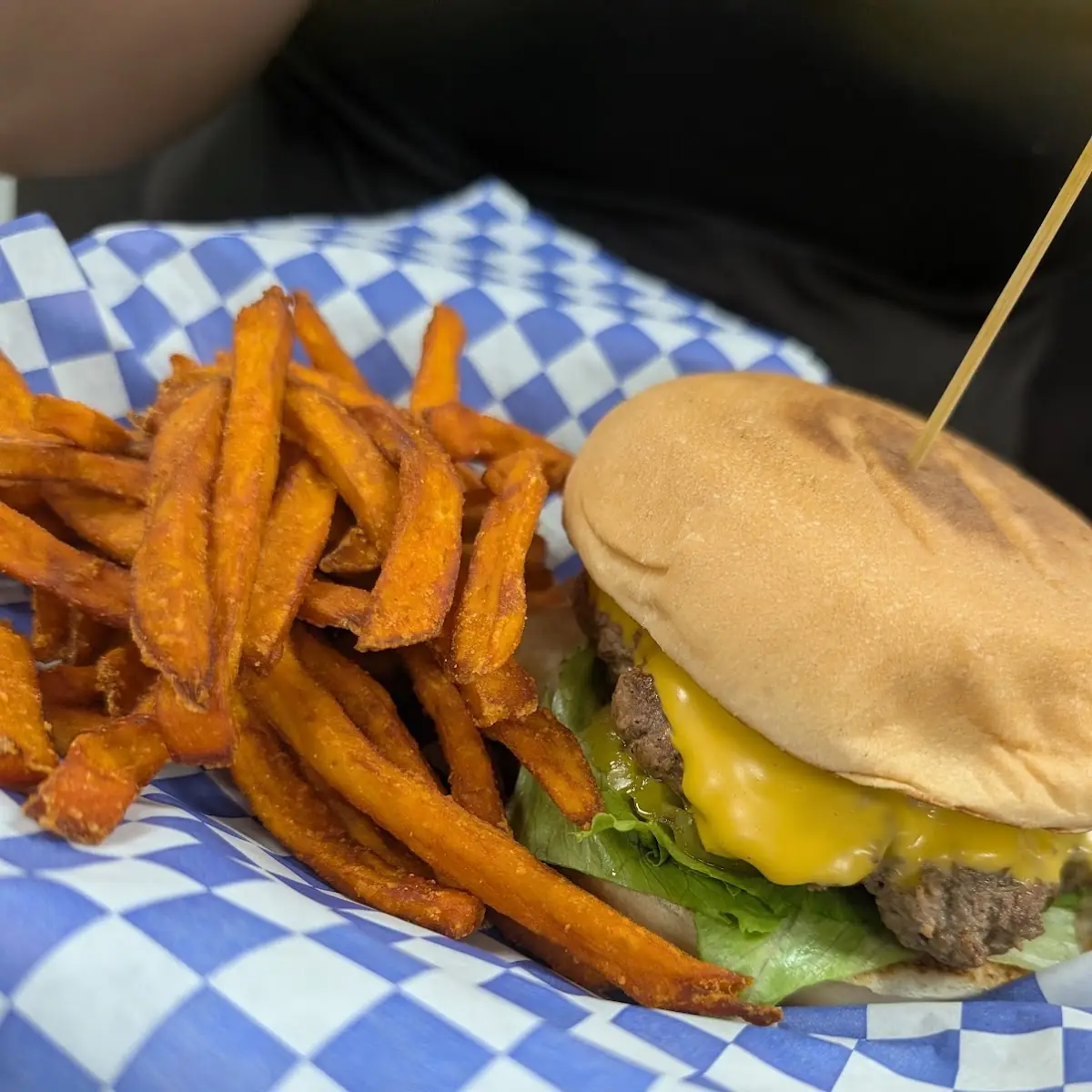 Cheese Burger with Sweet Potato Fries