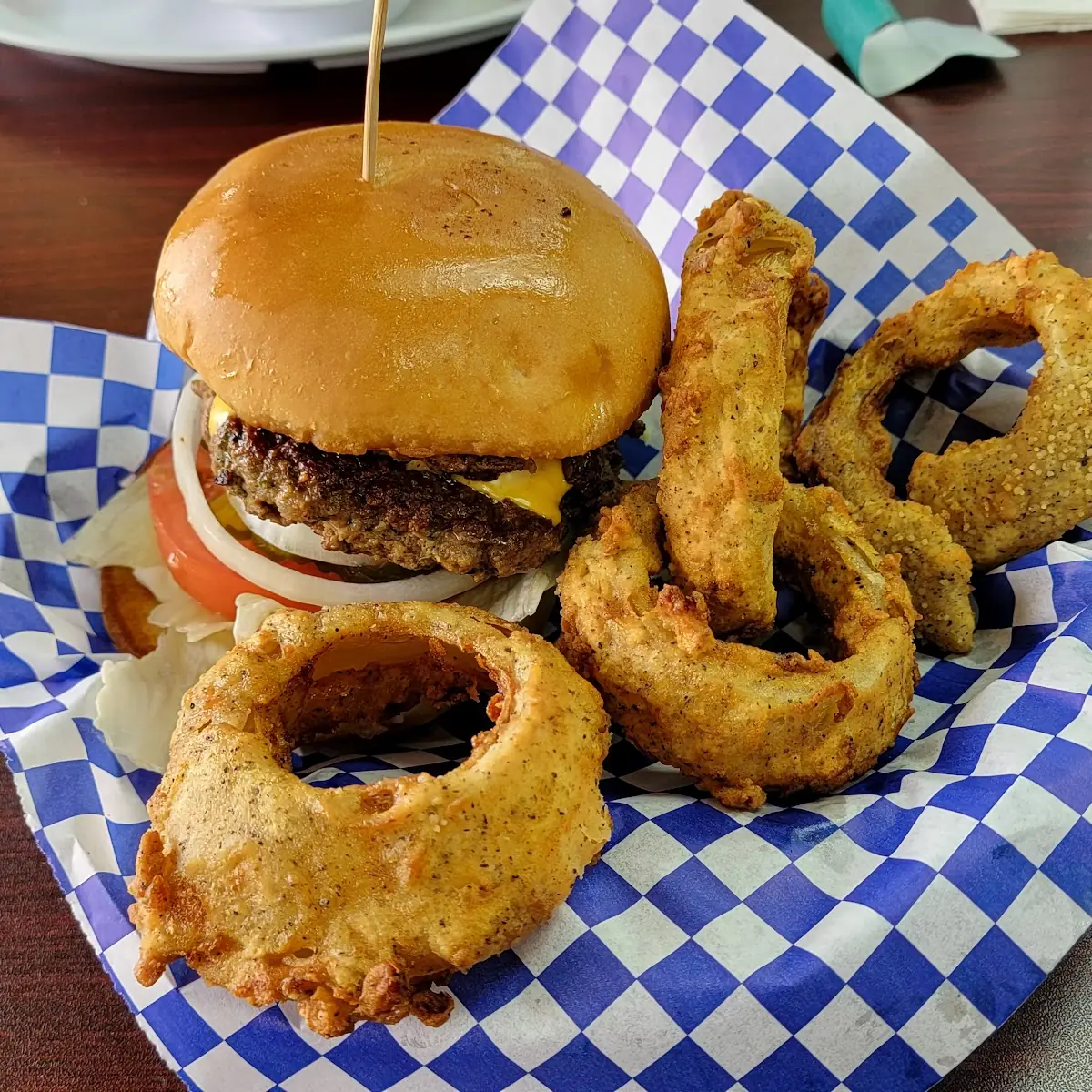 Philly Burger with Onion Rings