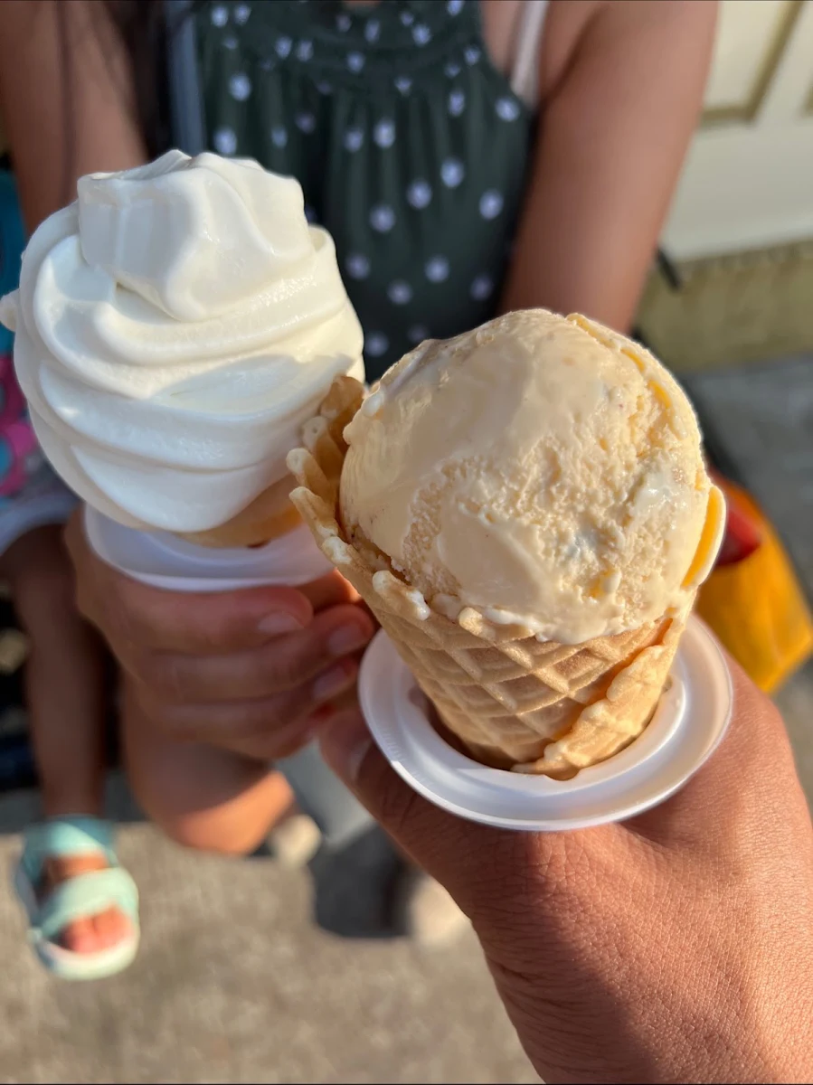 Vanilla Soft Serve Cone & Chocolate Chip Cookie Dough Waffle Cone