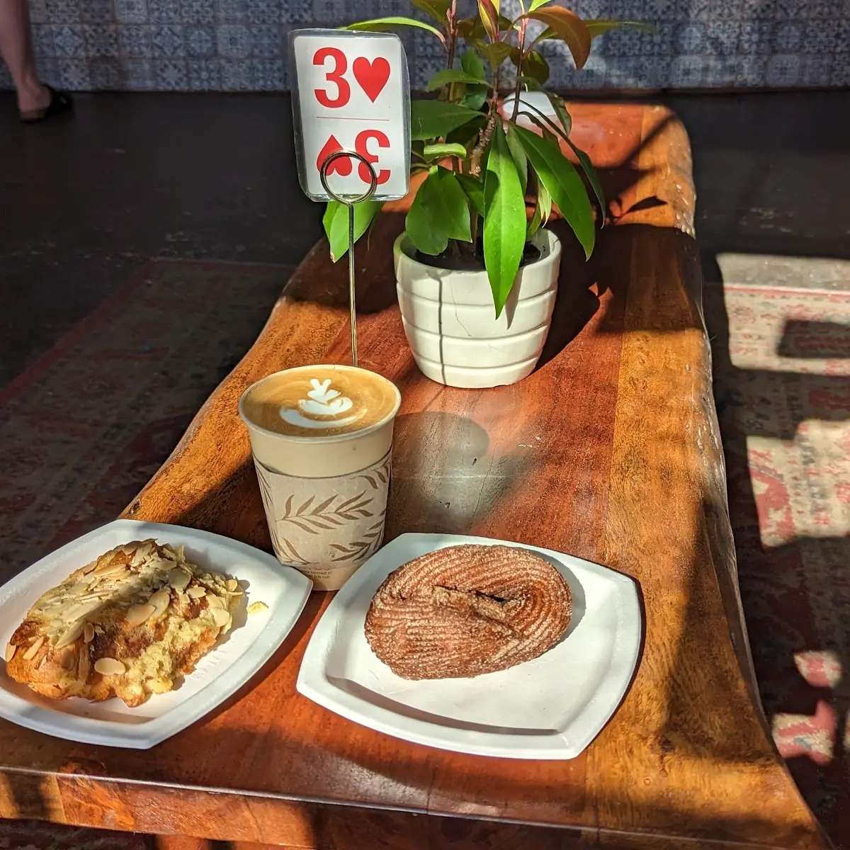 Almond Croissant Cruller Donuts and Latte