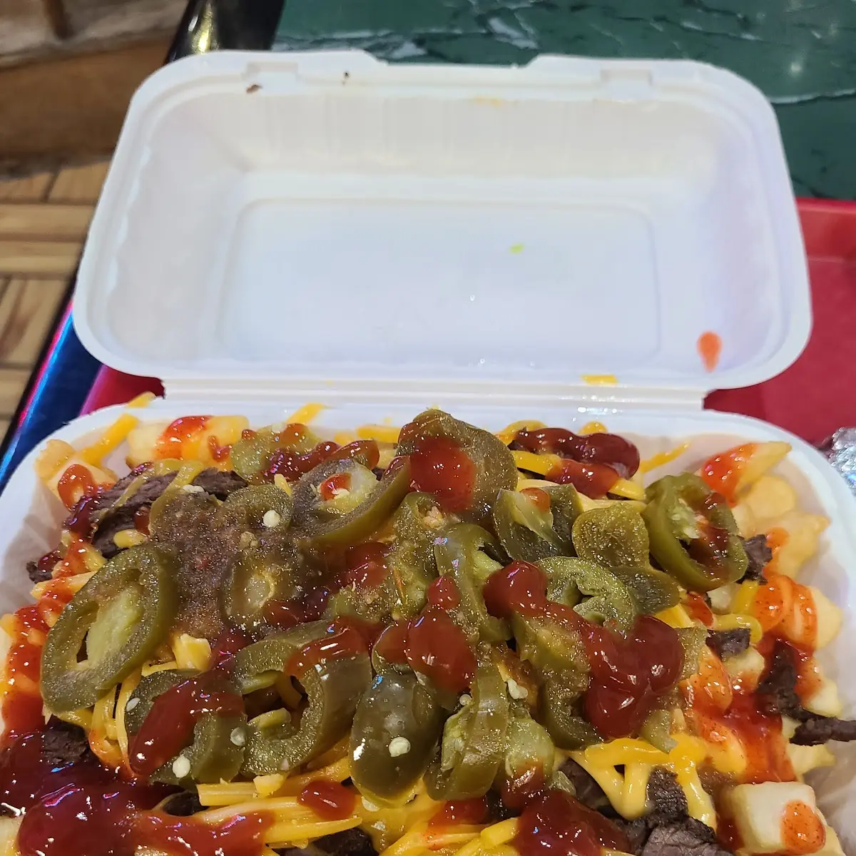 Steak Fries Shredded Cheese and Jalapenos