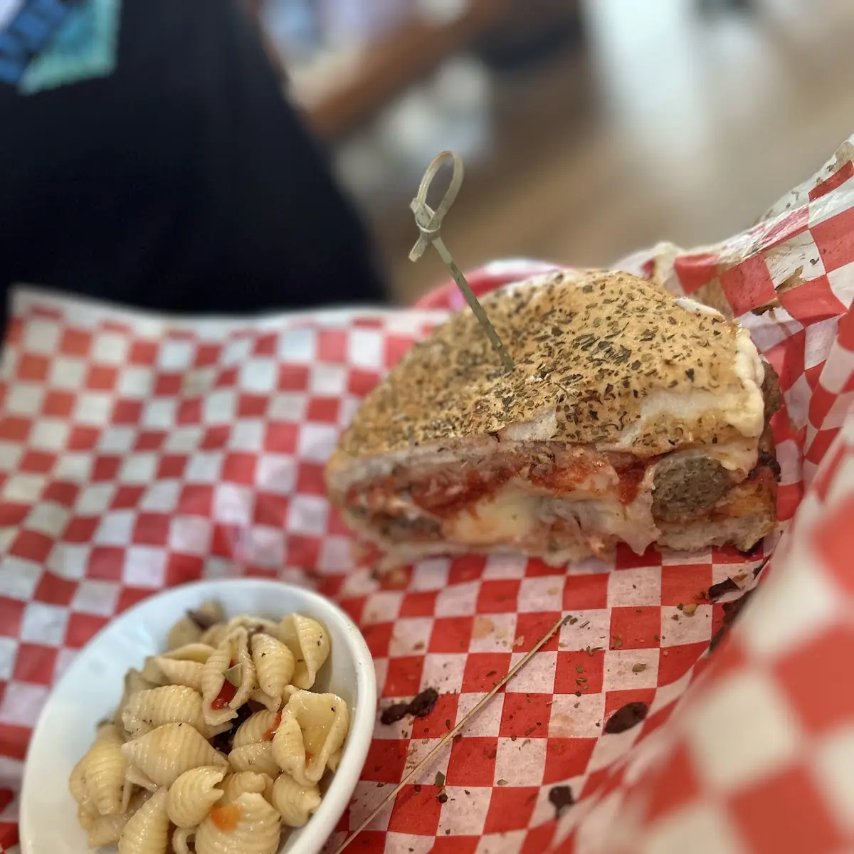 Meatball Panini with Pasta Salad