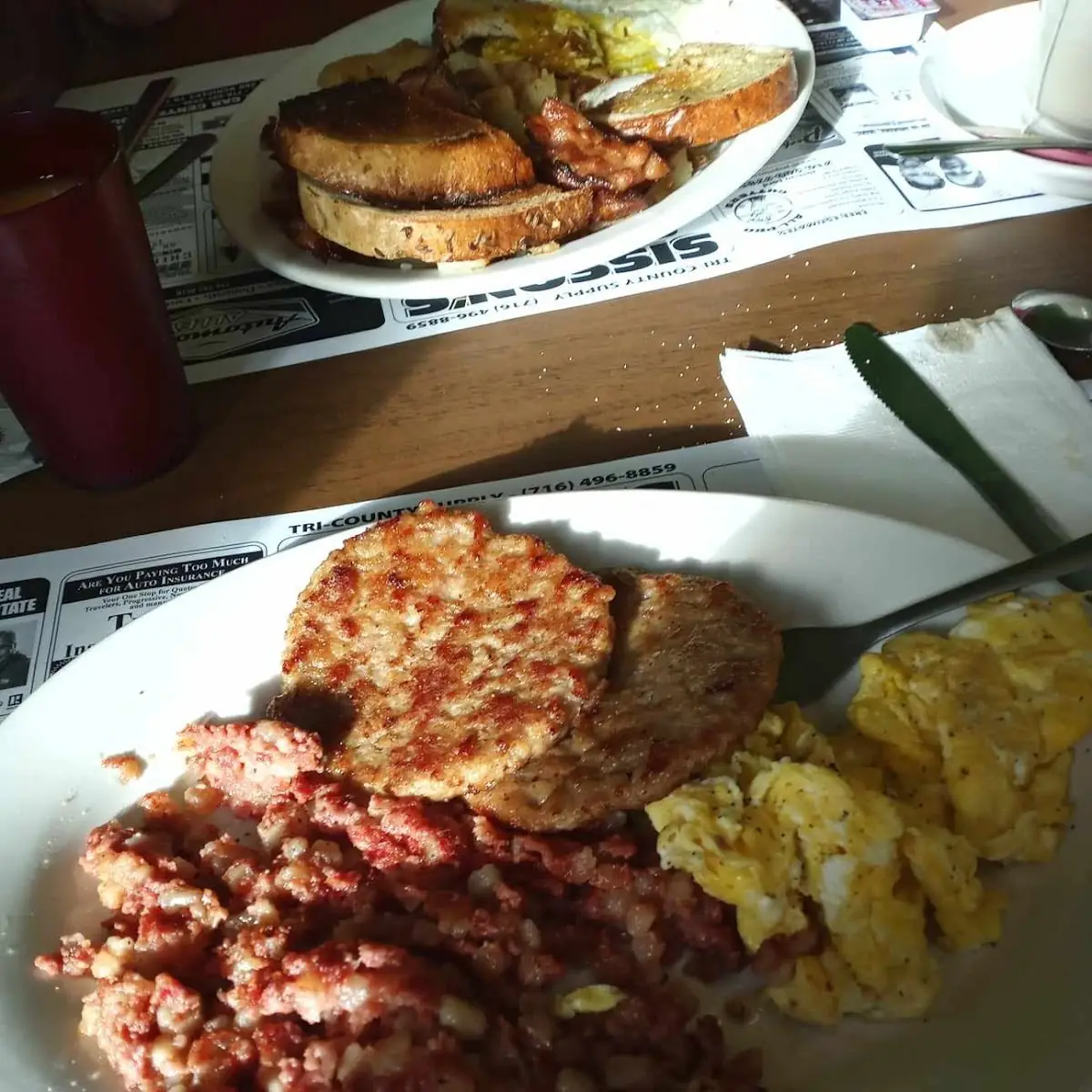 Corned Beef Hash Eggs and Sausage Patties