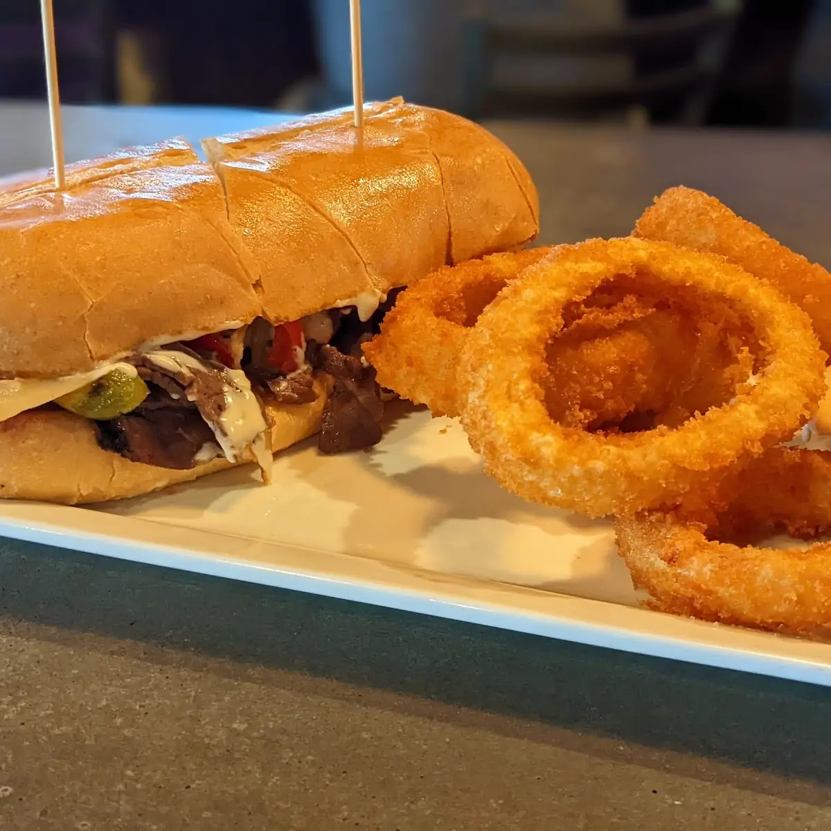 Philly Cheesesteak with Onion Rings