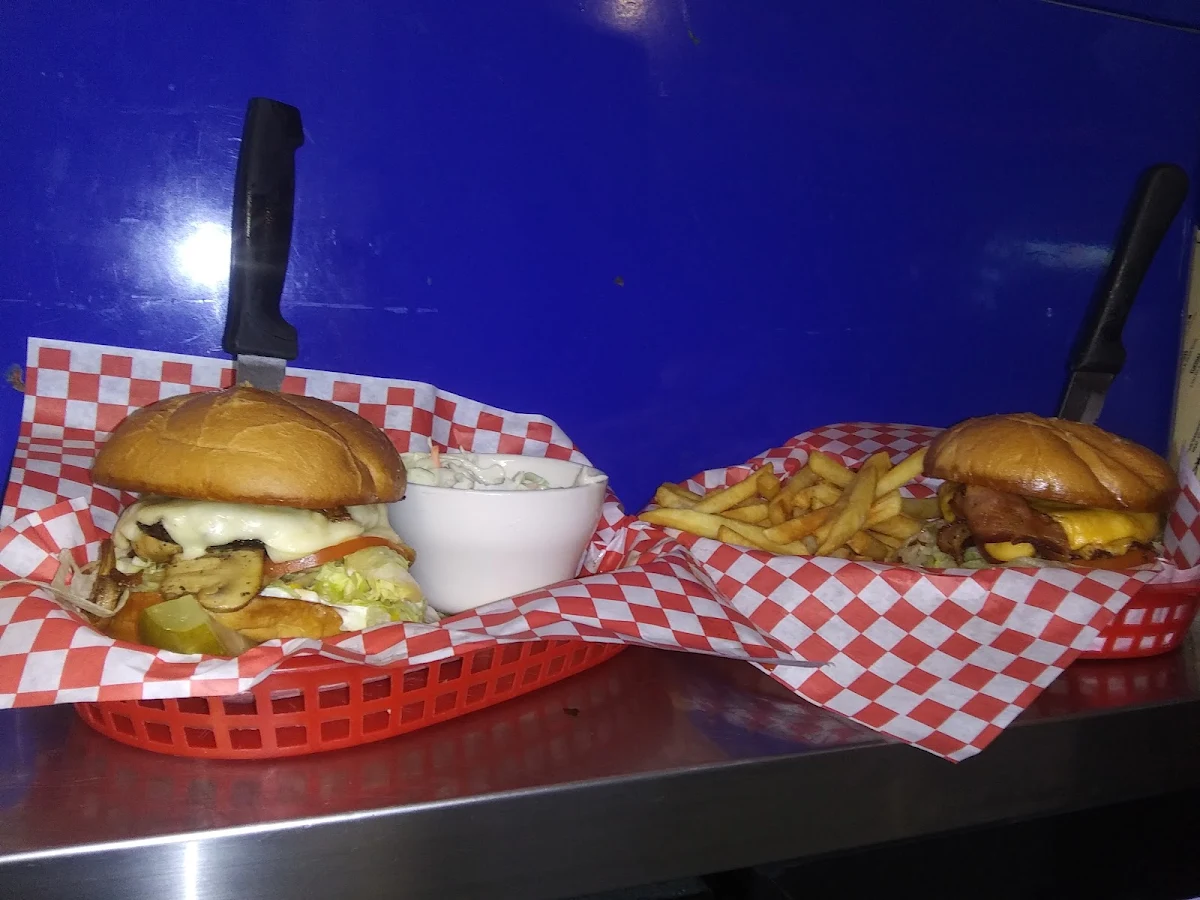 Mushroom Swiss Burger and Coleslaw