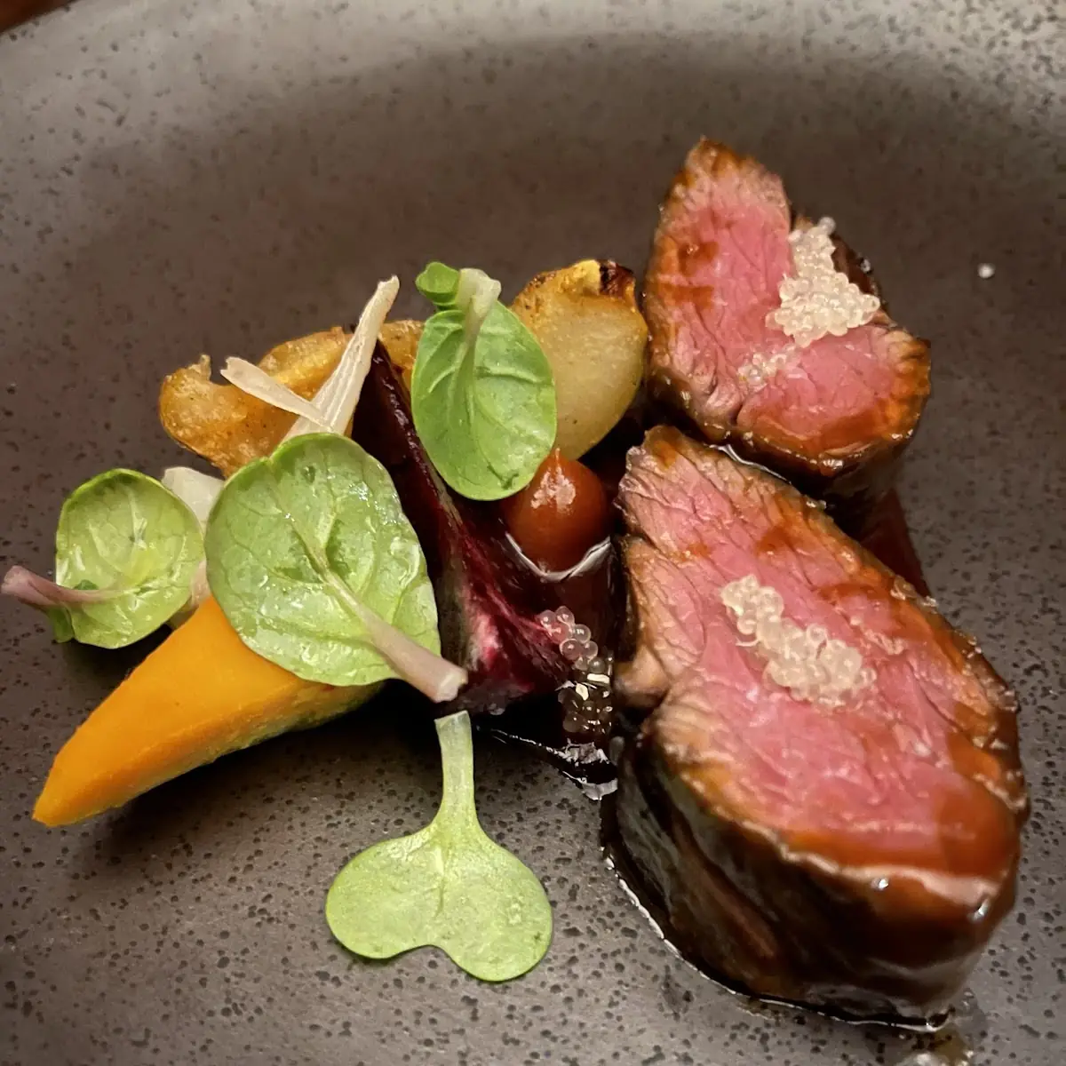 Medium Rare Steak with Greens