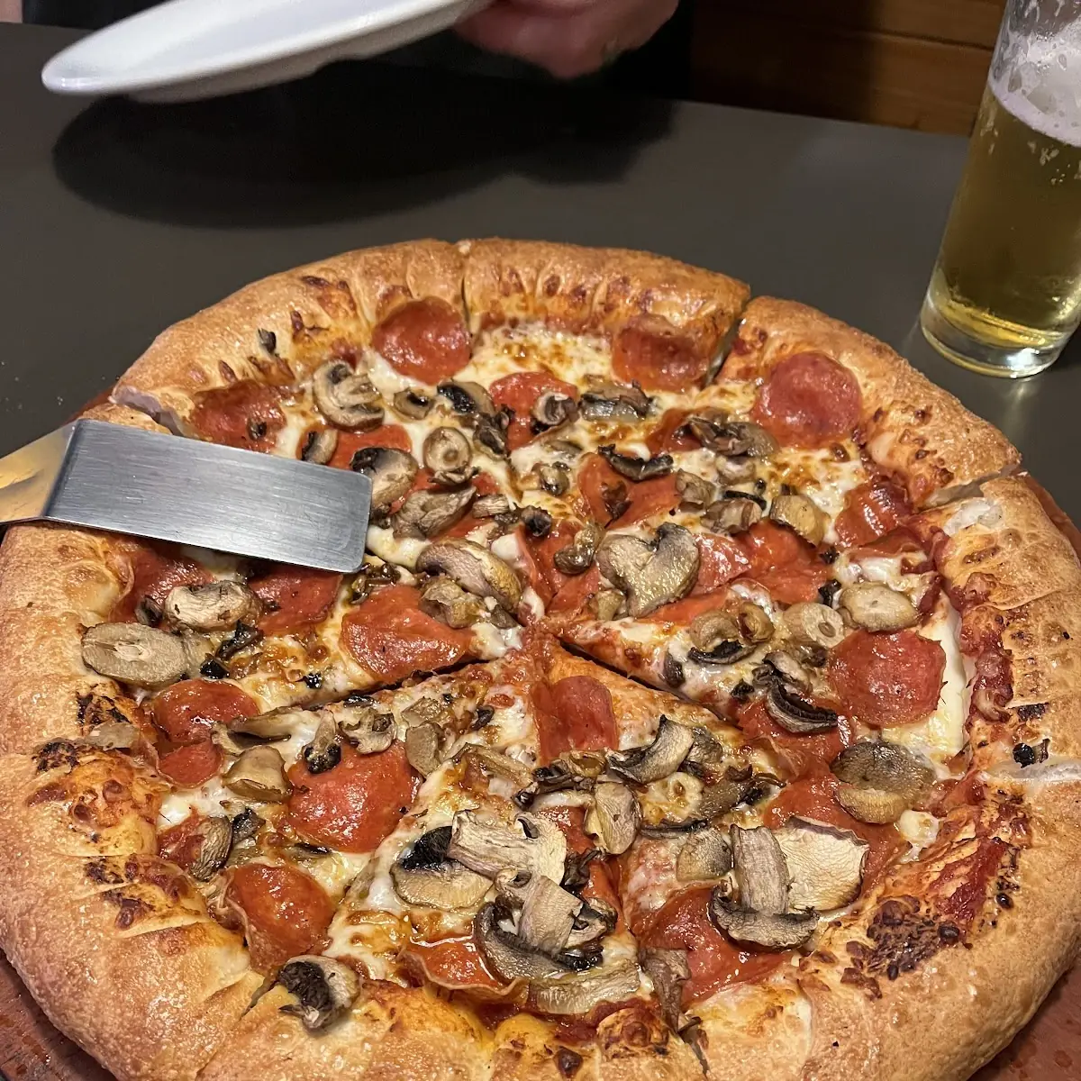 Pepperoni and Mushroom Pizza with Stuffed Crust