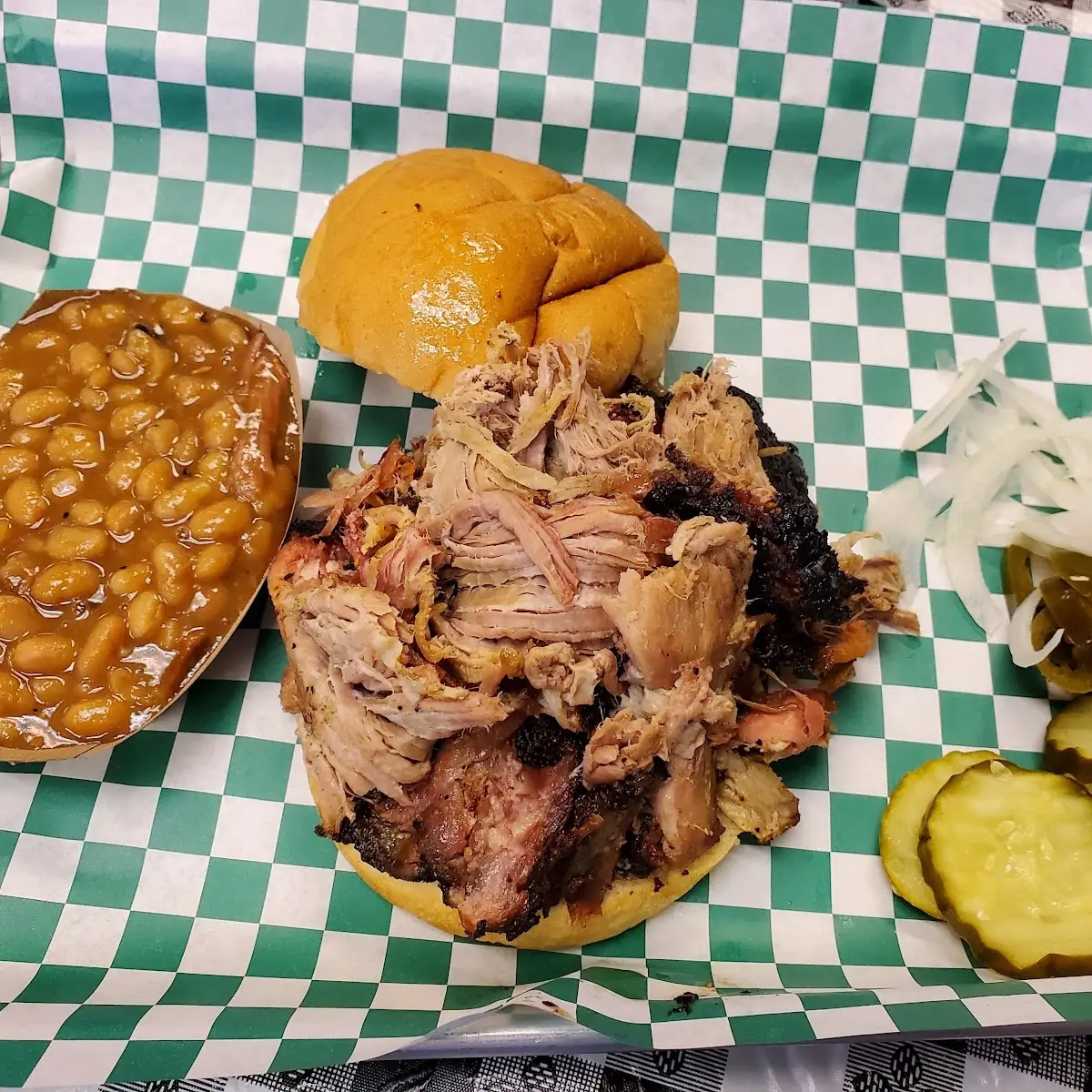 Pulled Pork Sandwich and Baked Beans