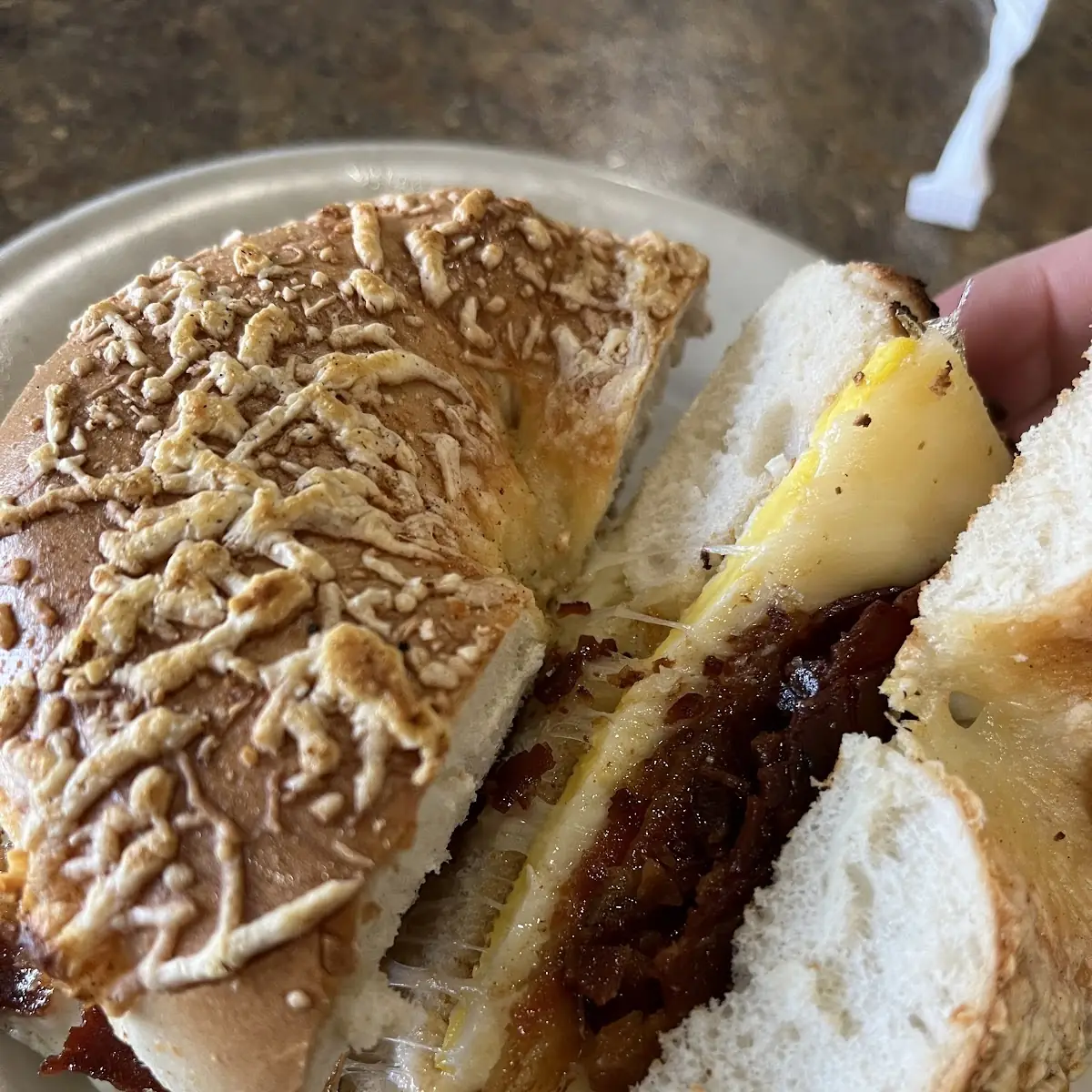 Bacon Egg and Cheese on an Asiago Bagel