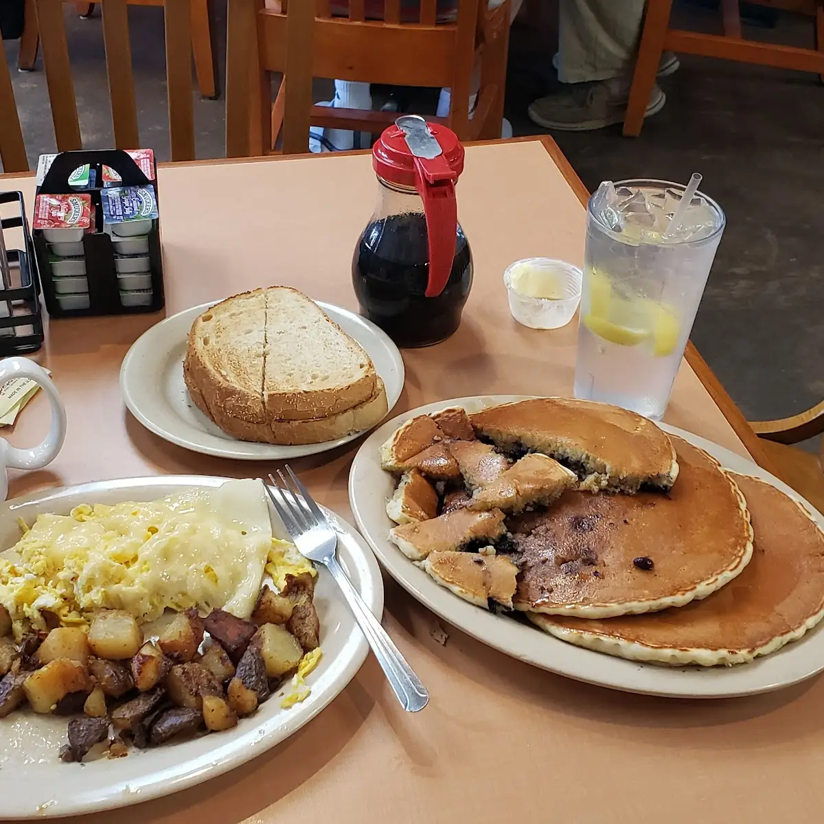 Eggs Home Fried Potatoes Blueberry Pancakes