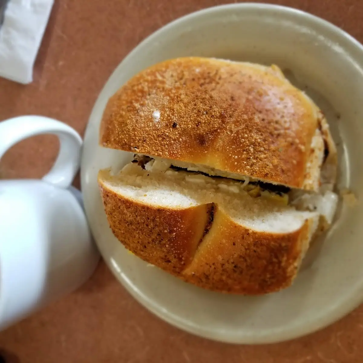 Sausage Egg and Cheese on an Old Bay Bagel