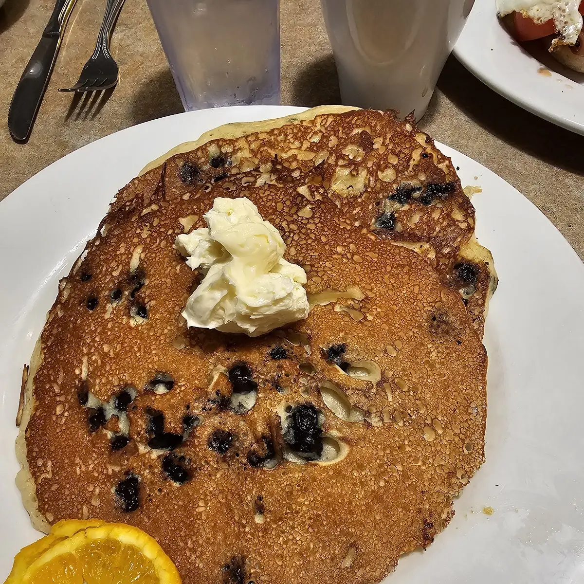 Chocolate Chip Pancake with Whipped Cream & Juice