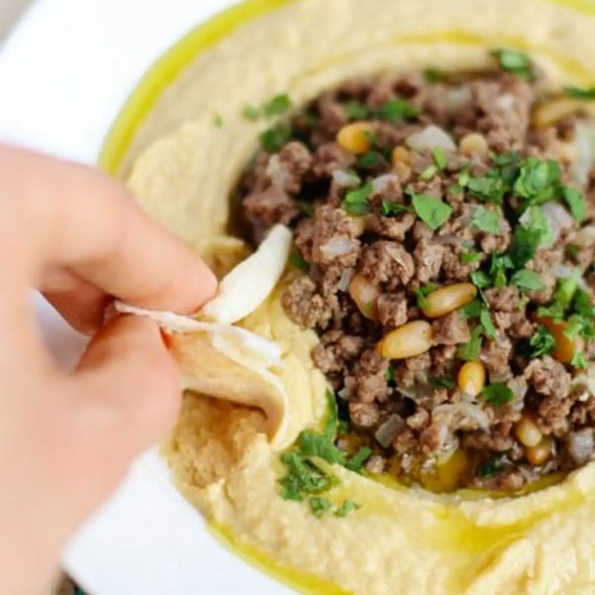 Large Hummus Topped w Beef Starters
