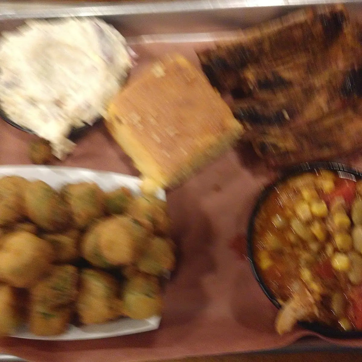 Ribs with Okra Mashed Potatoes and Brunswick Stew